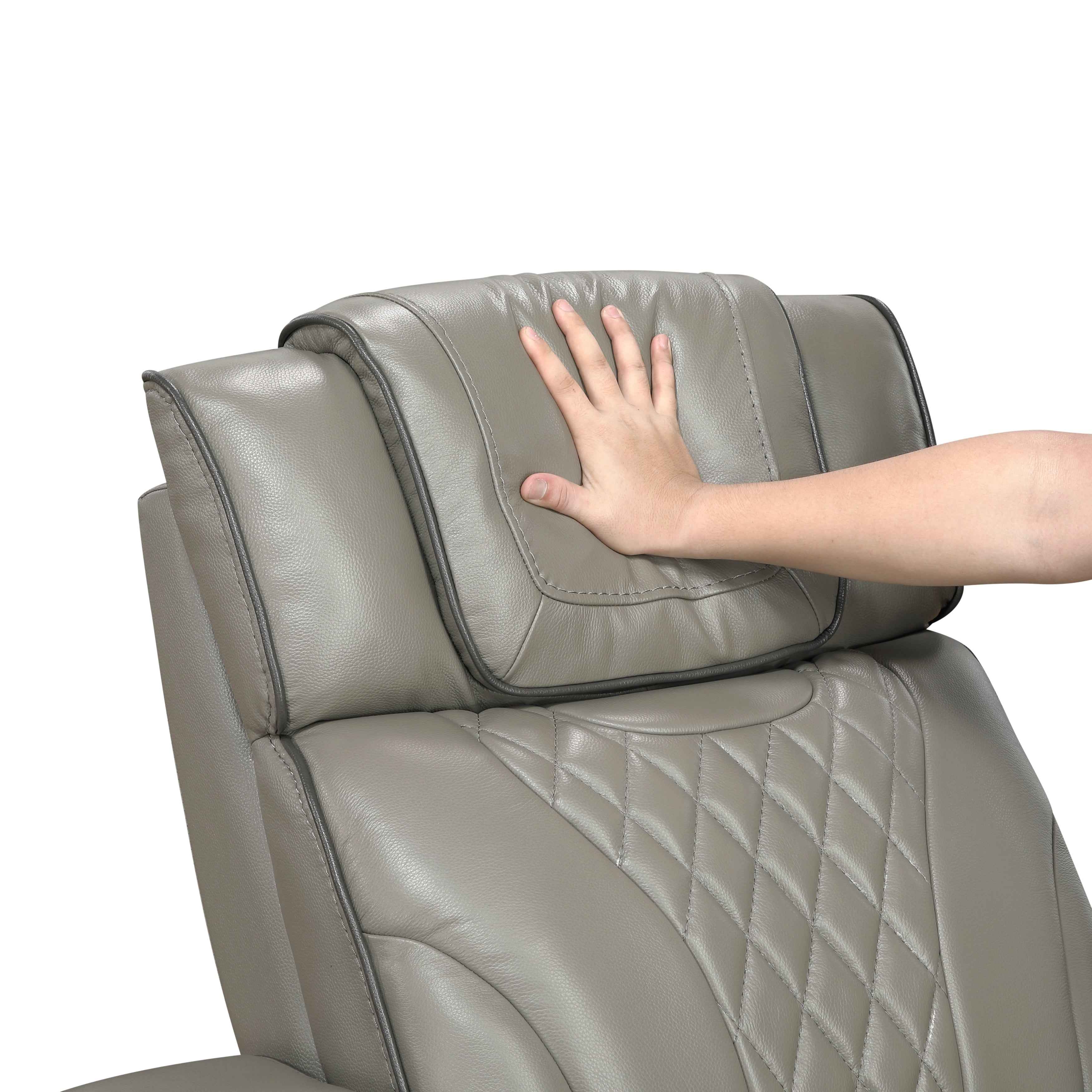 Apex Gray Leather Power Double Reclining Loveseat - Image 11