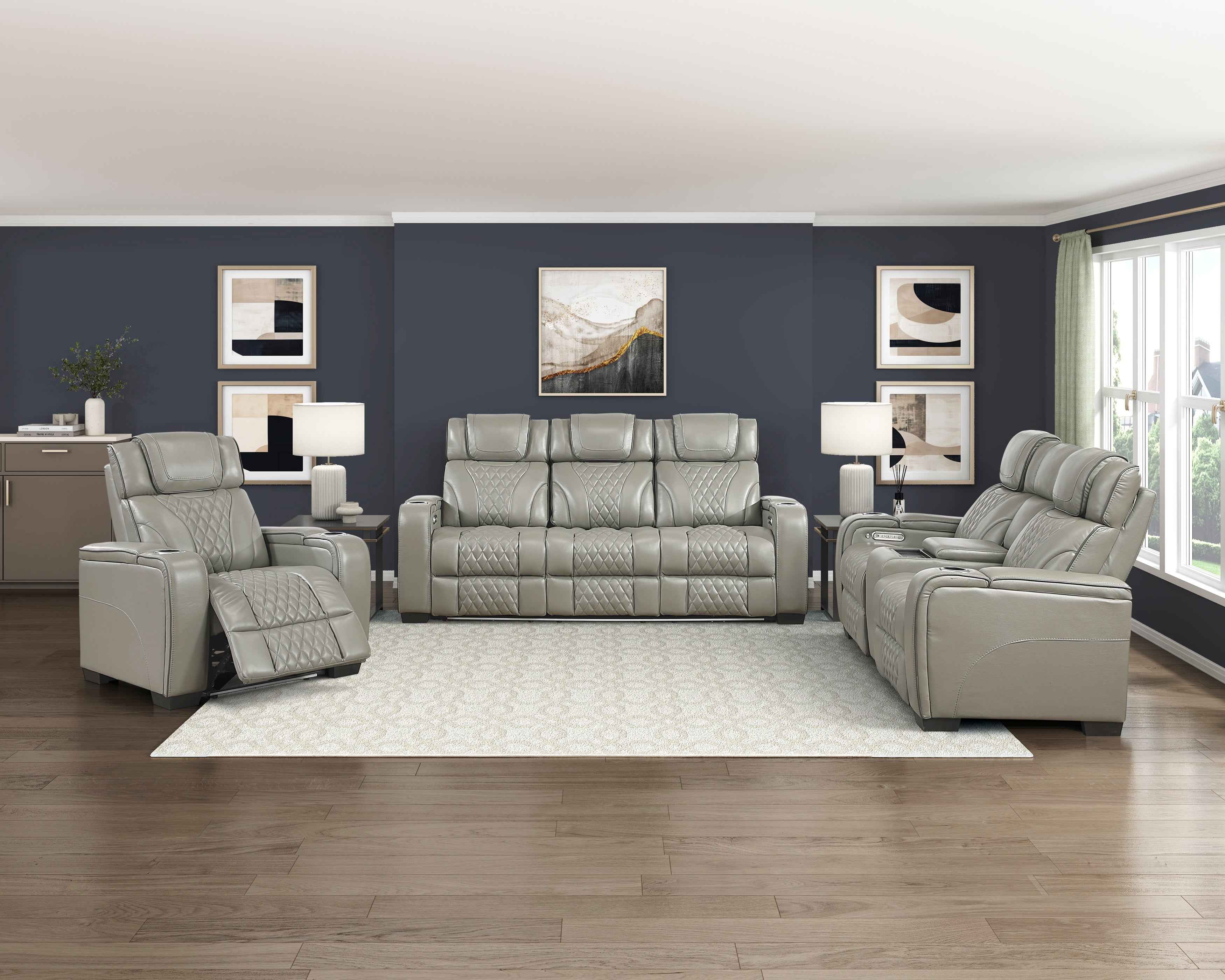 Apex Gray Leather Power Double Reclining Loveseat - Image 15