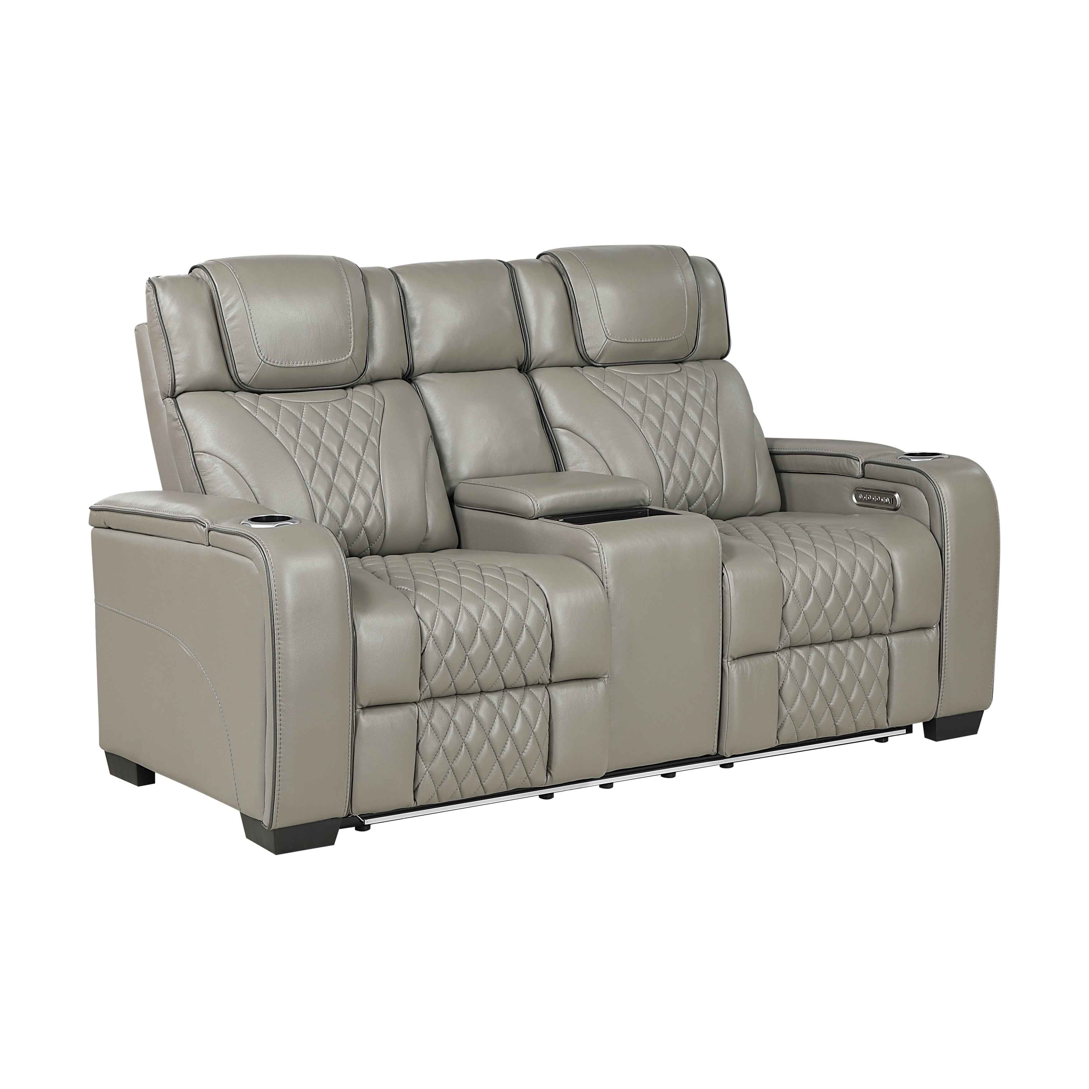 Apex Gray Leather Power Double Reclining Loveseat - Image 2