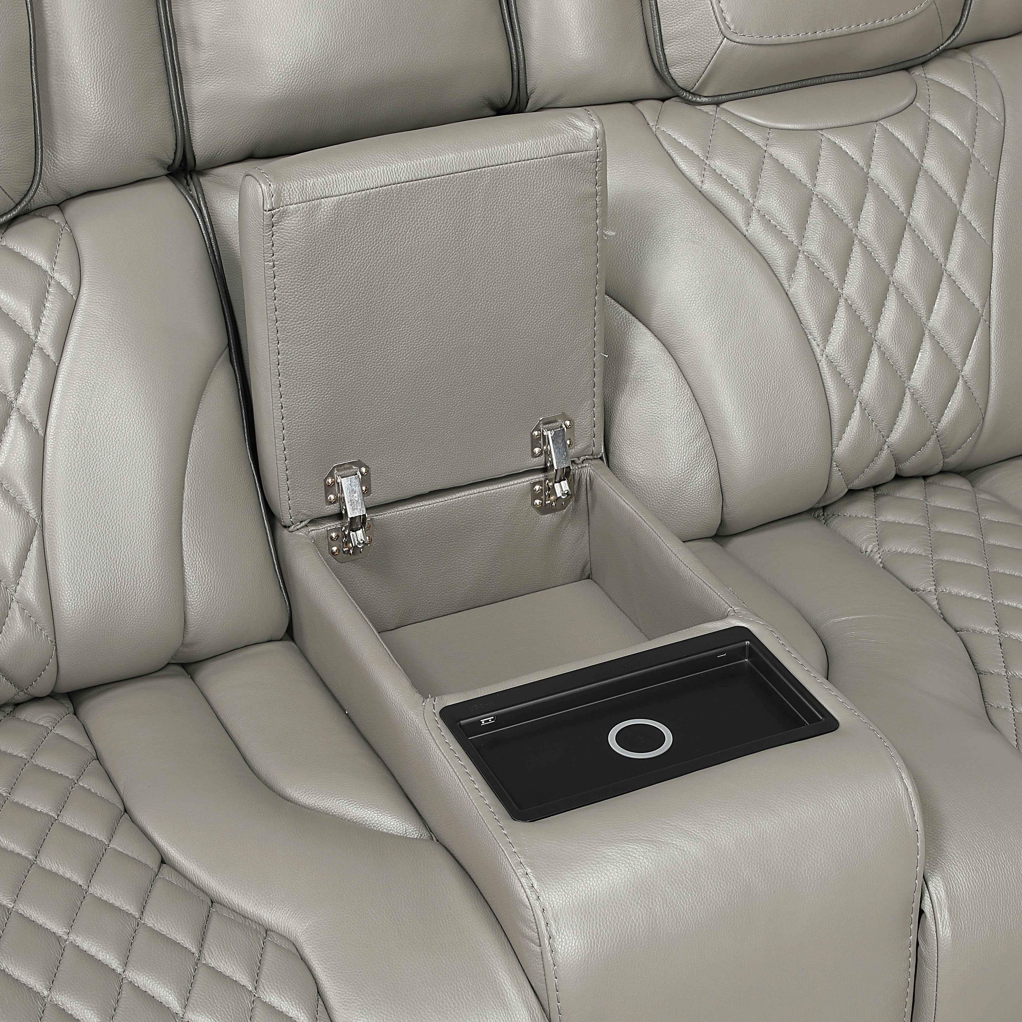 Apex Gray Leather Power Double Reclining Loveseat - Image 7