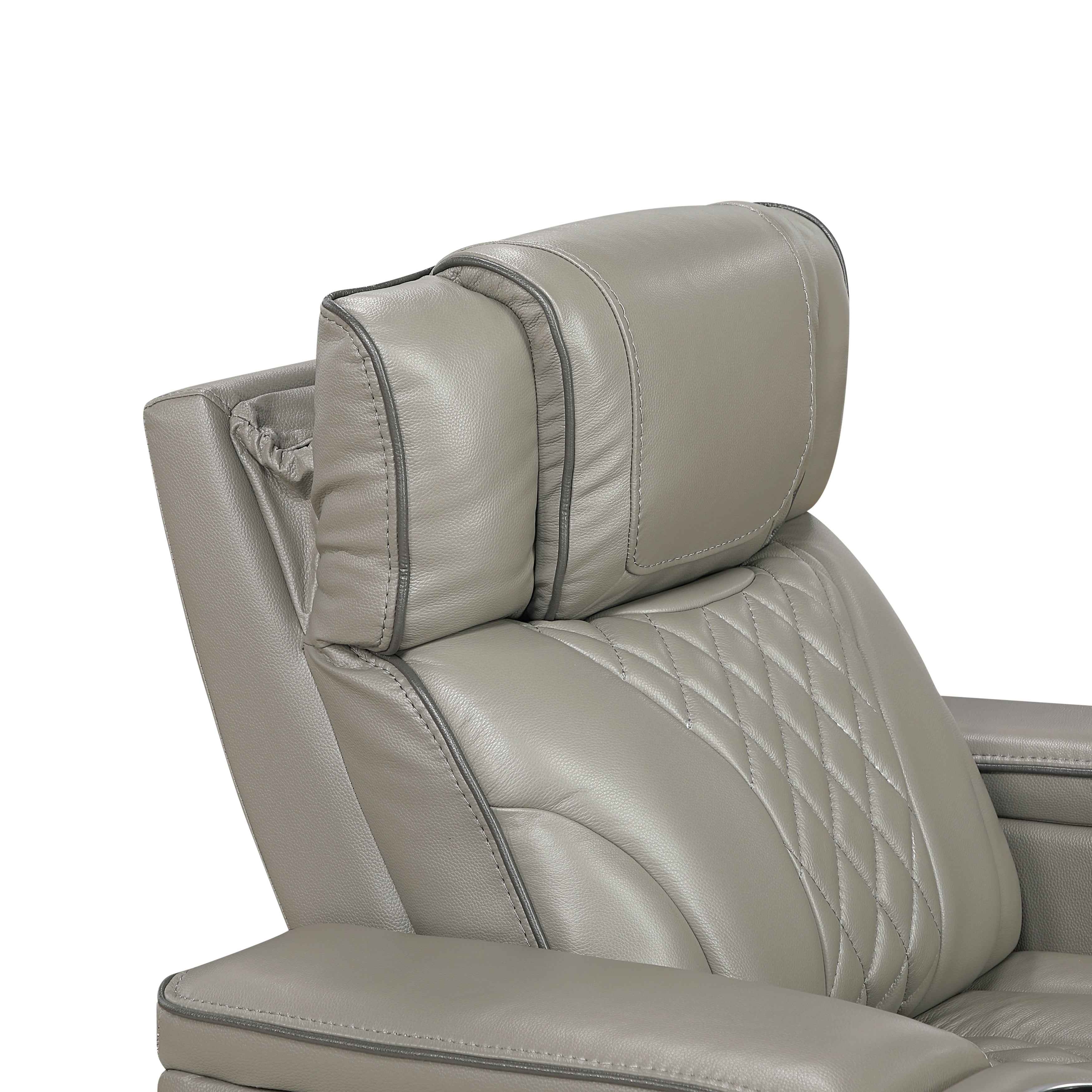 Apex Gray Leather Power Double Reclining Sofa - Image 9