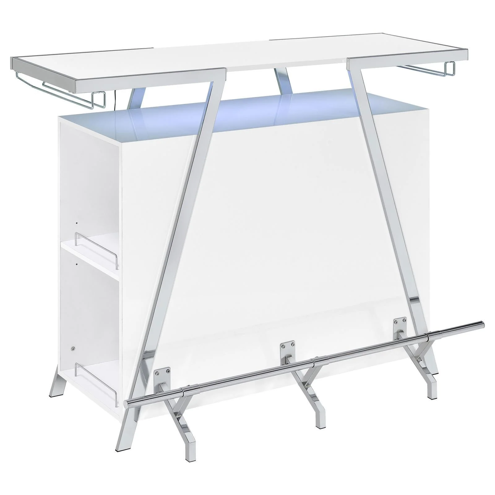 Araceli White Home Bar Wine Cabinet High Gloss and Chrome - Image 3
