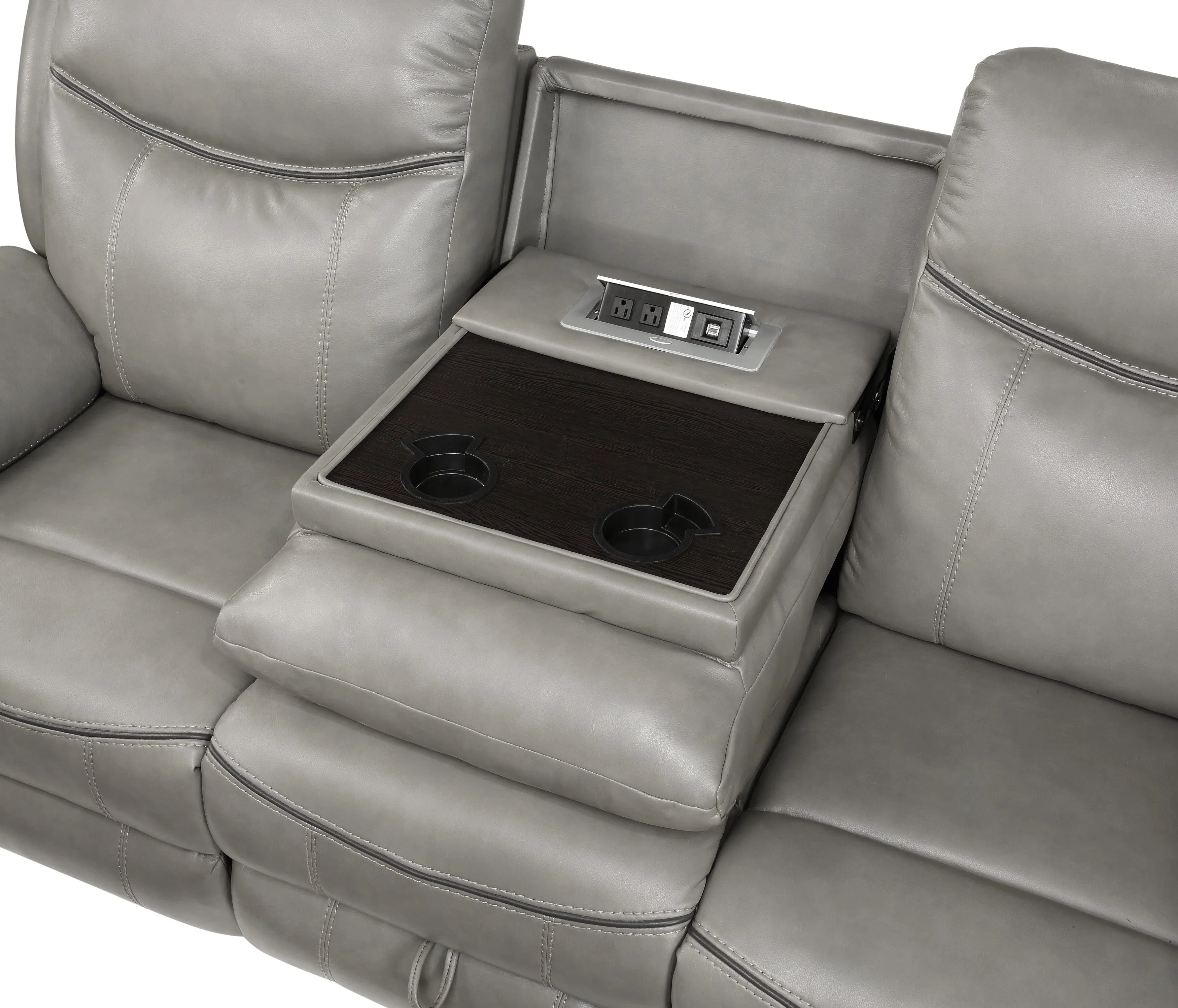 Aram Gray Faux Leather Double Reclining Sofa - Image 8