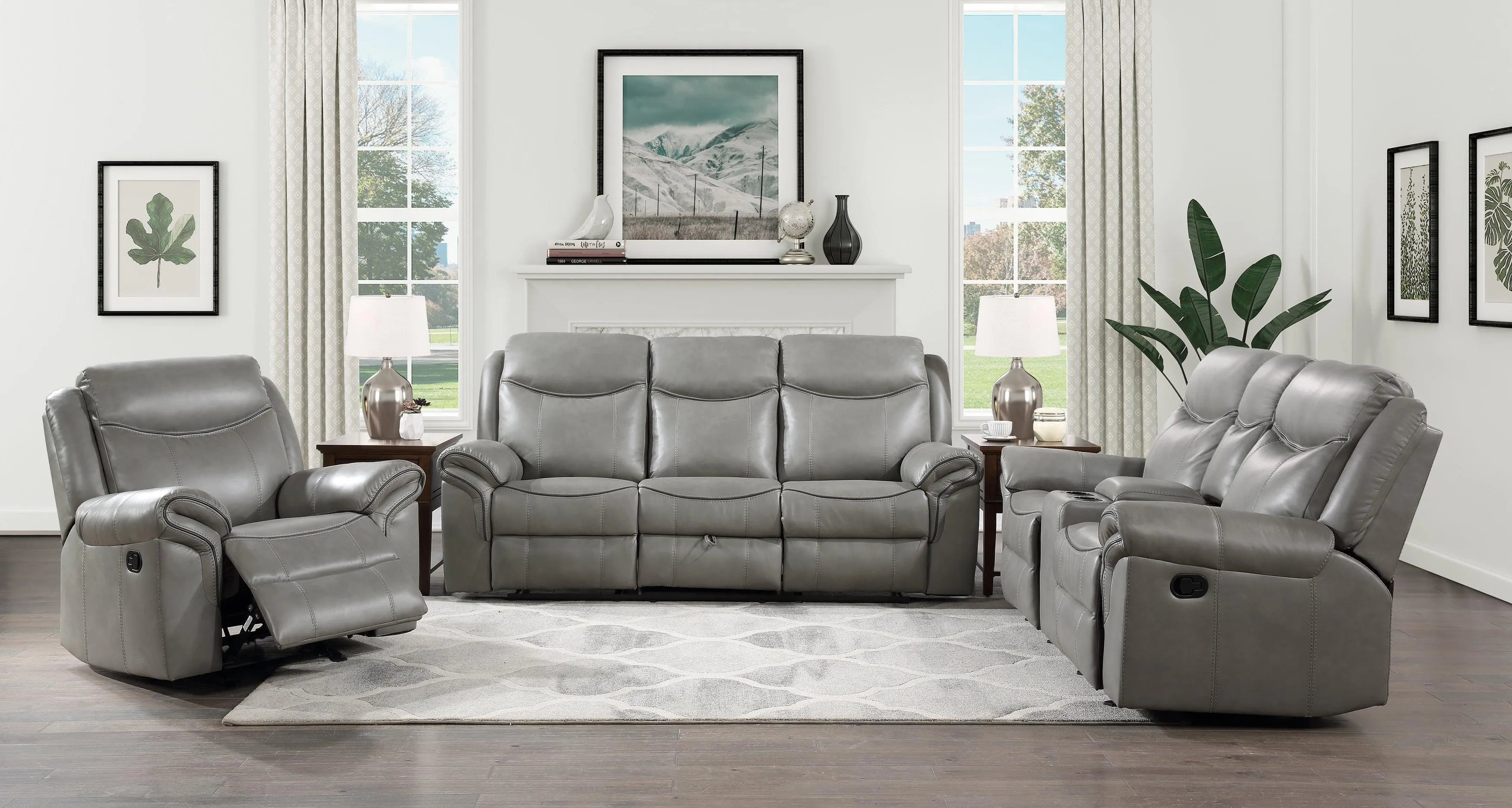 Aram Gray Faux Leather Glider Reclining Chair - Image 2