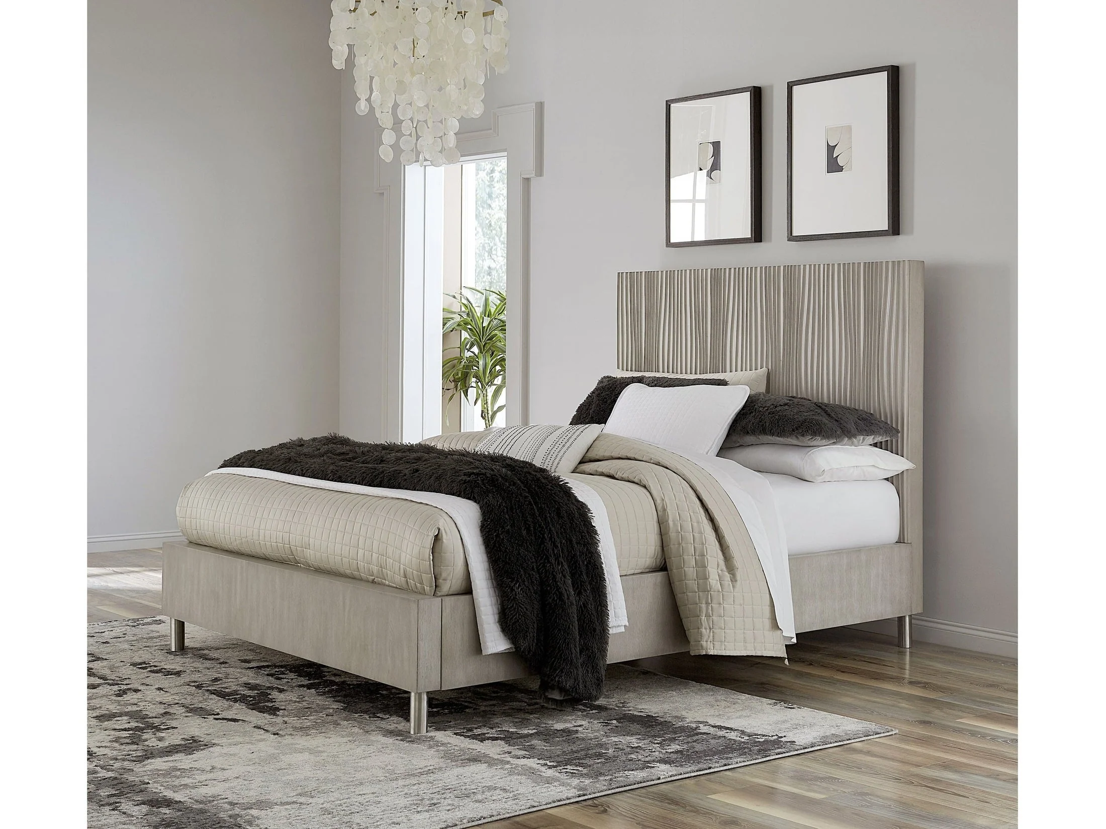 Argento Wave-Patterned Queen Bed in Misty Grey