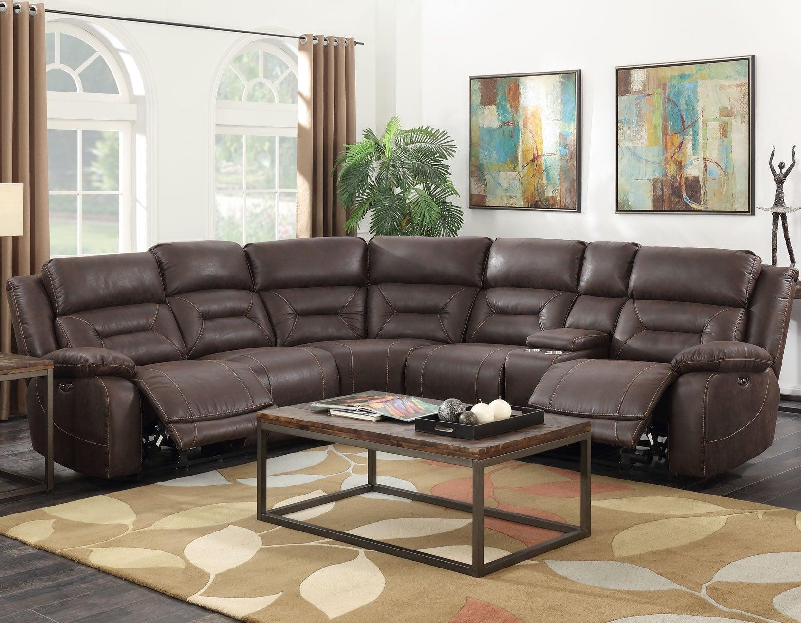 Aria Saddle Brown 3-Piece Dual-Power Reclining Sectional