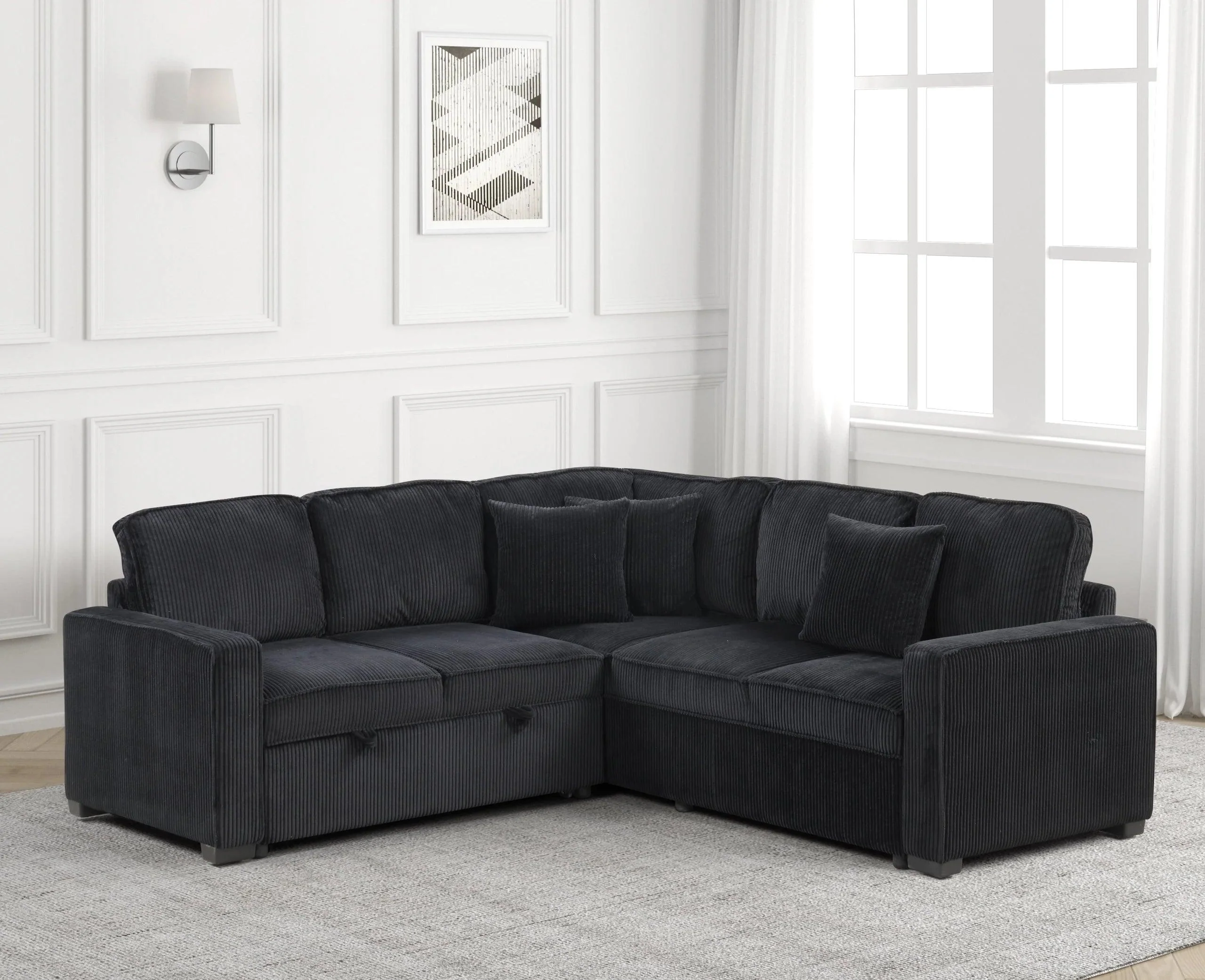 Ariel Black Sectional With Pull-Out Bed - Image 2