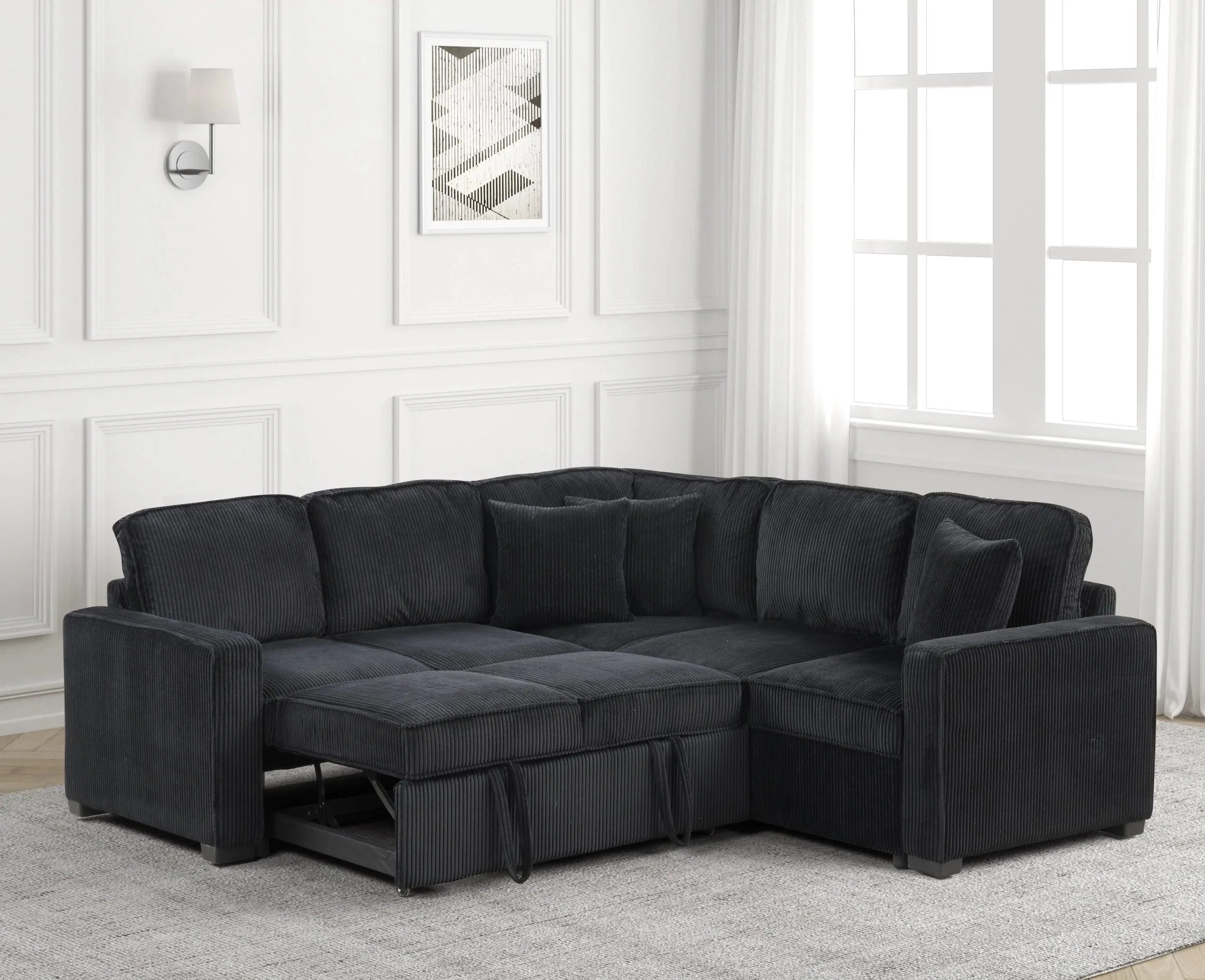 Ariel Black Sectional With Pull-Out Bed - Image 3