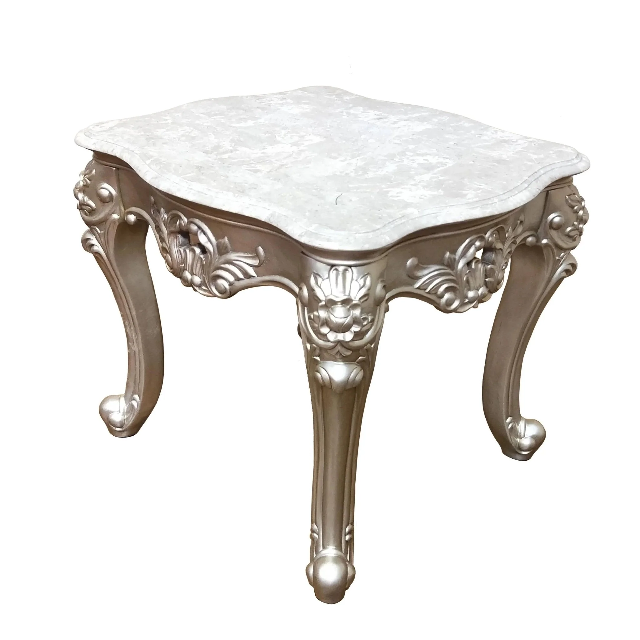 Ariel Transitional Style End Table In Silver Finish Wood