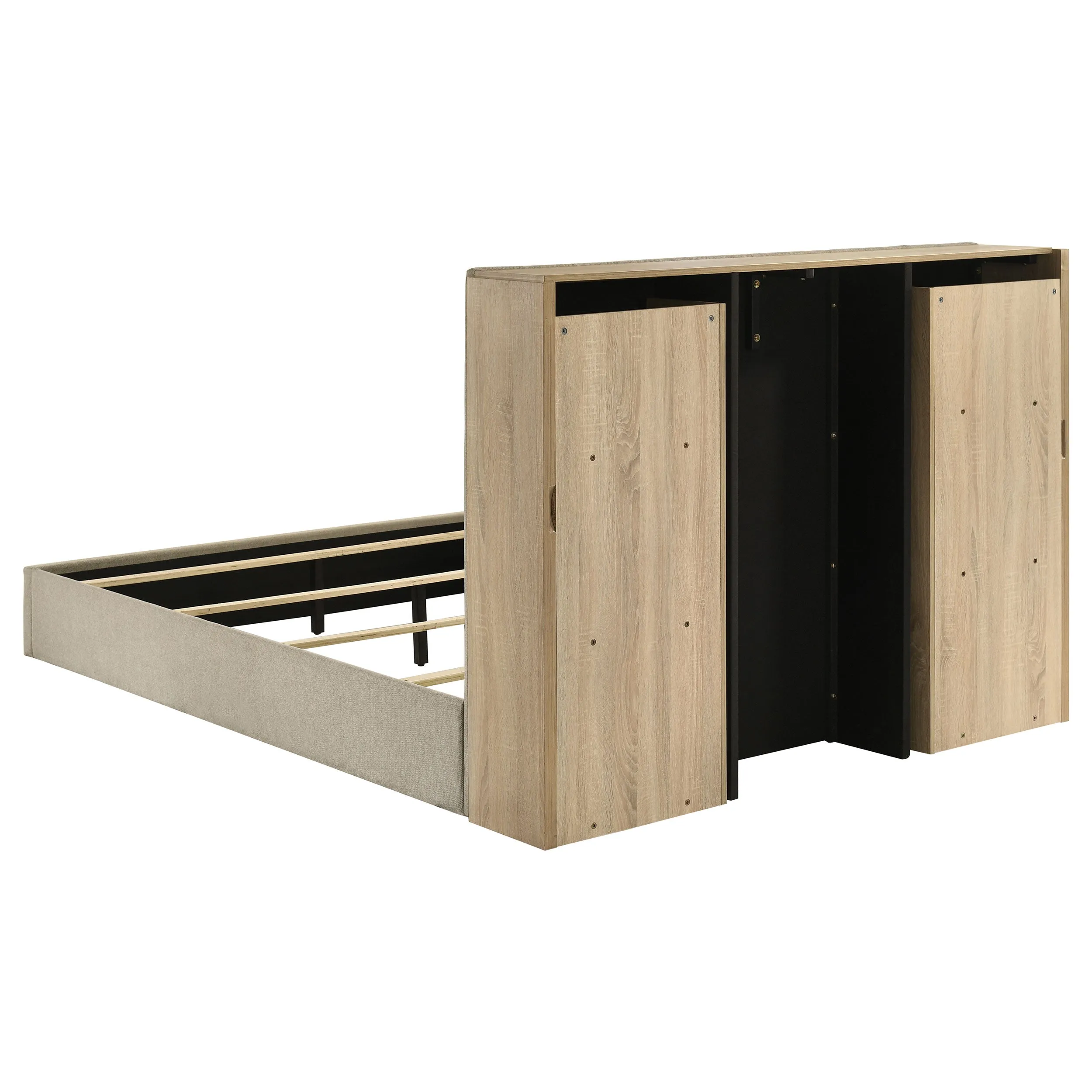 Arielle Light Oak Queen Bookcase Panel Storage Bed - Image 6
