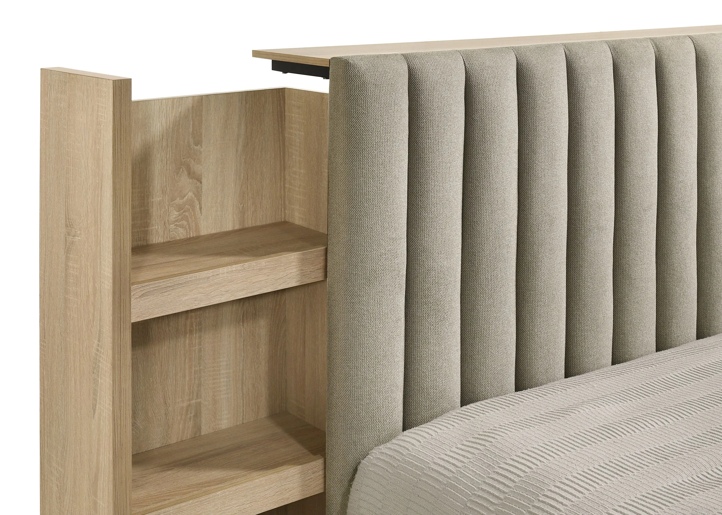 Arielle Light Oak Queen Bookcase Panel Storage Bed - Image 8