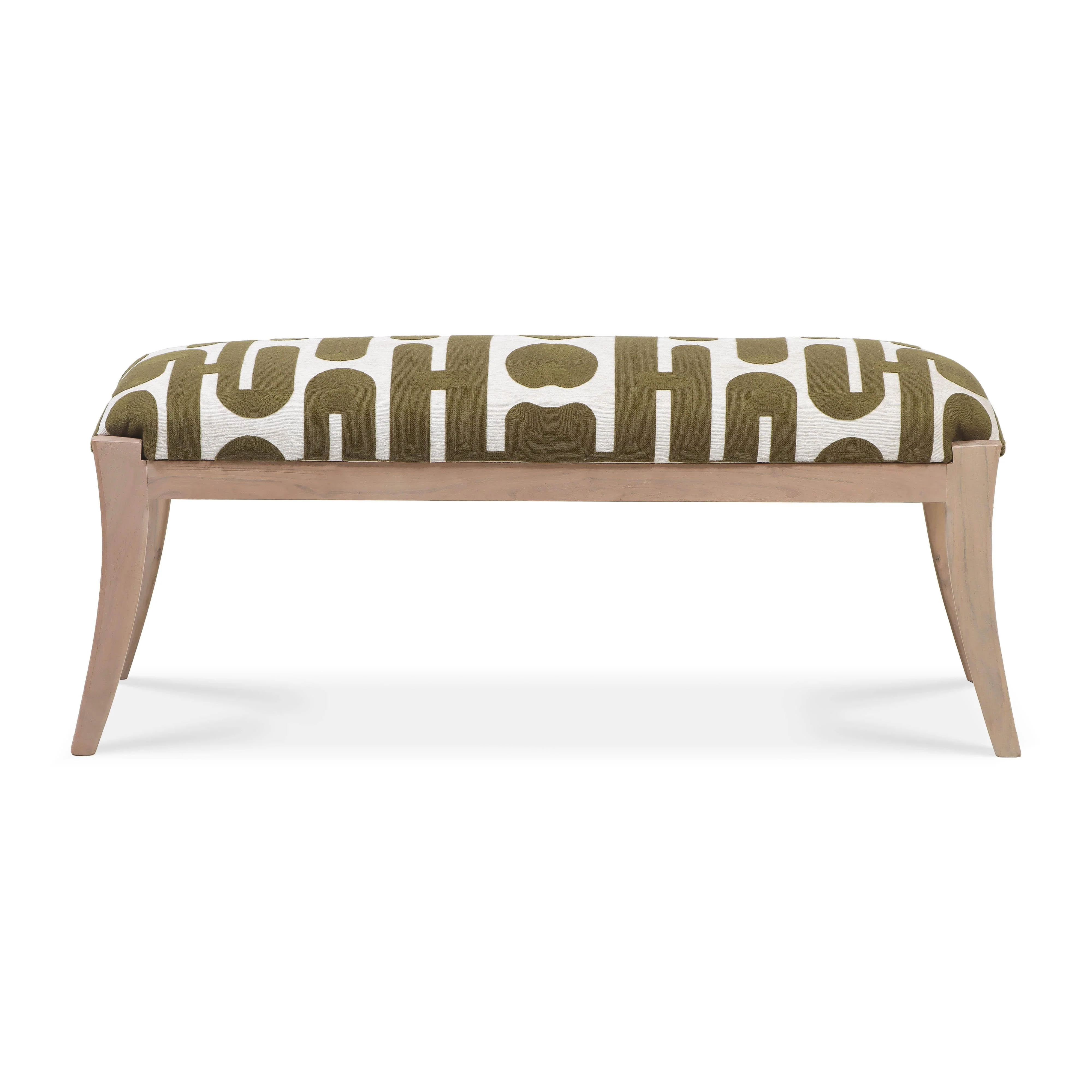 Arielle Olive & White Embroidered Bench - Image 3