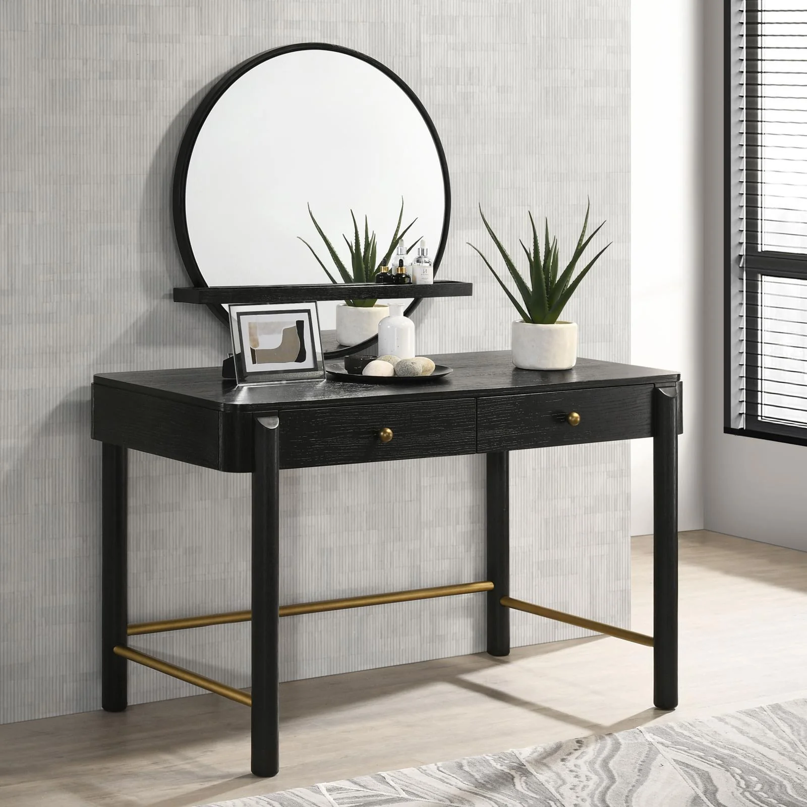 Arini Black 2-drawer Vanity Desk Makeup Table Black - Image 13