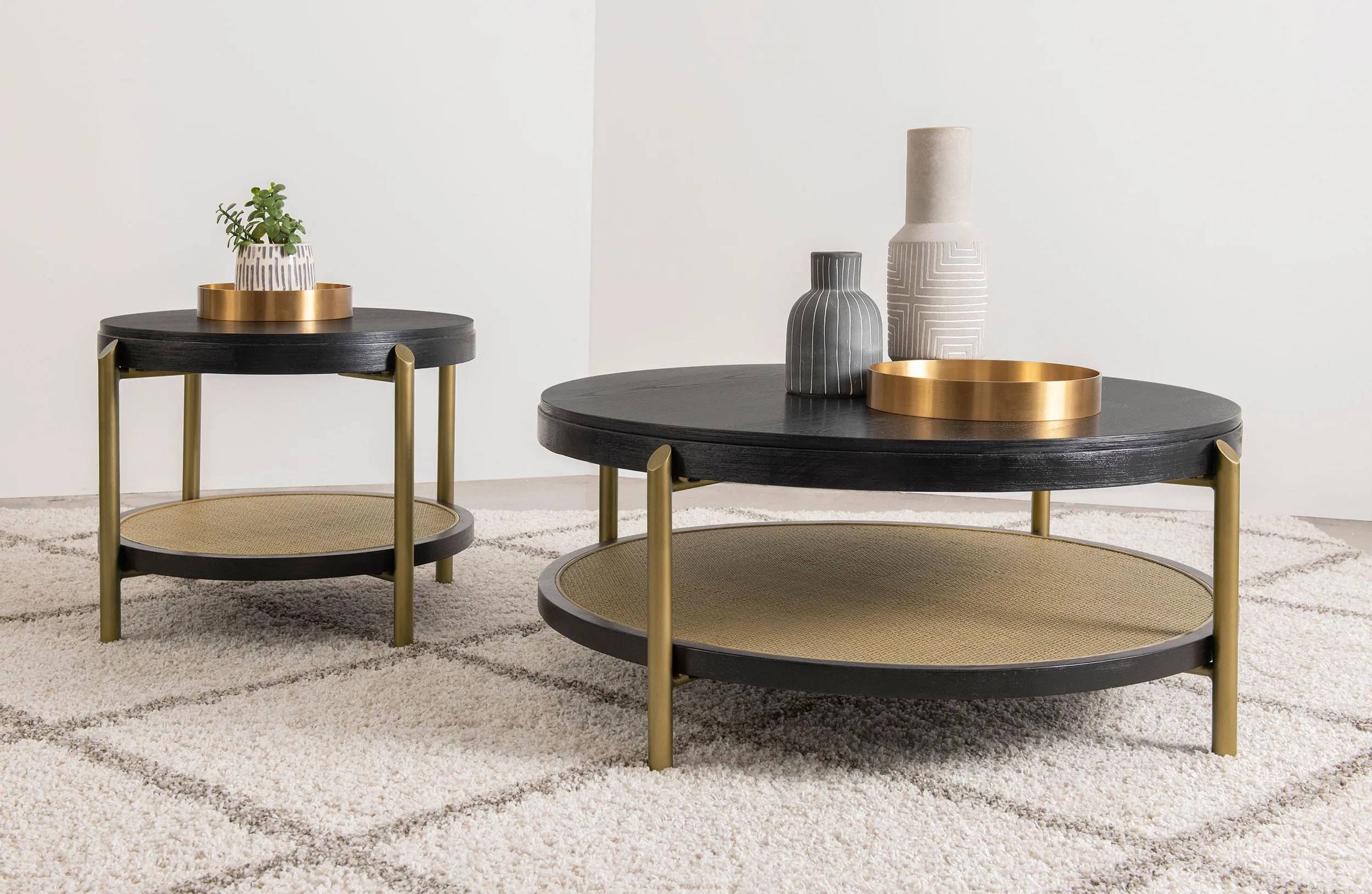 Arini Black Round Coffee Table With Storage Shelf - Image 9