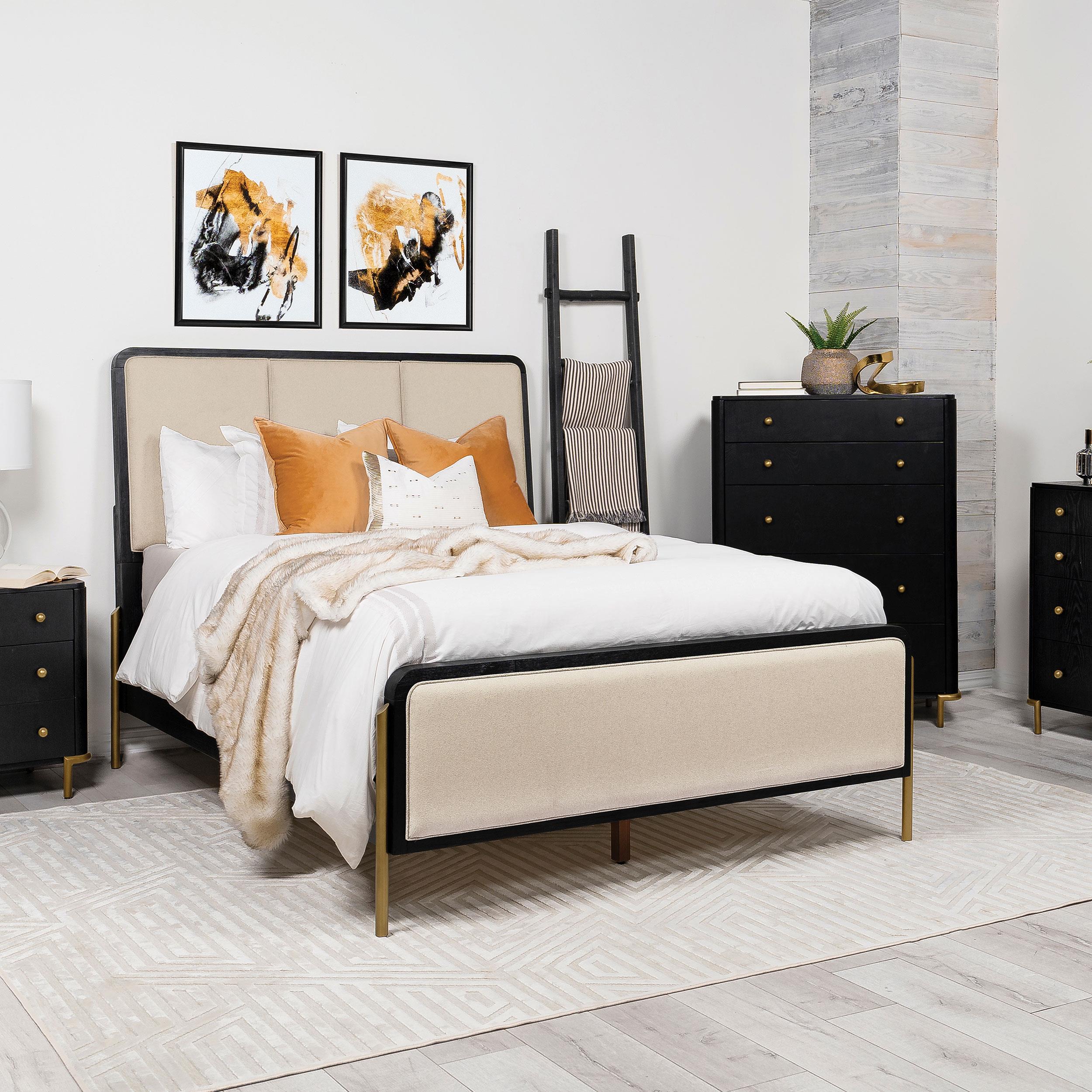 Arini Cream and Black Eastern King Panel Bed