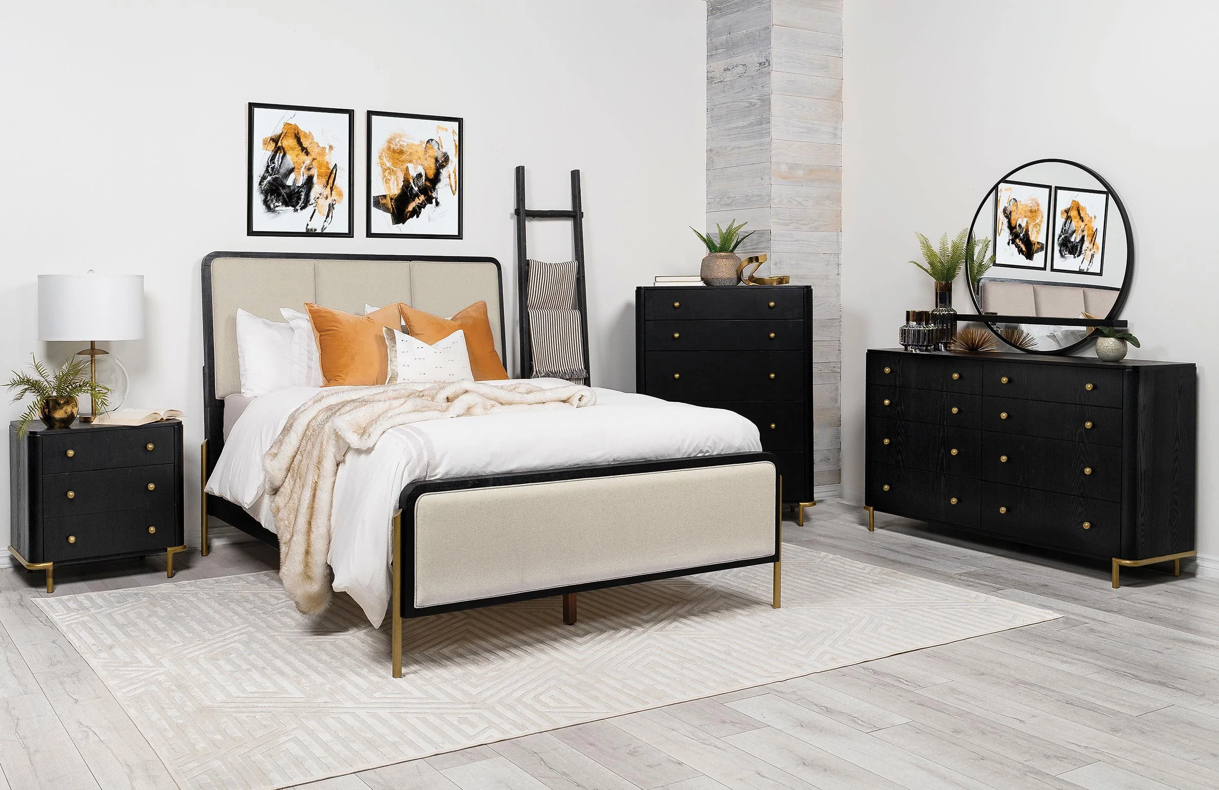 Arini Cream and Black Queen Panel Bed - Image 9