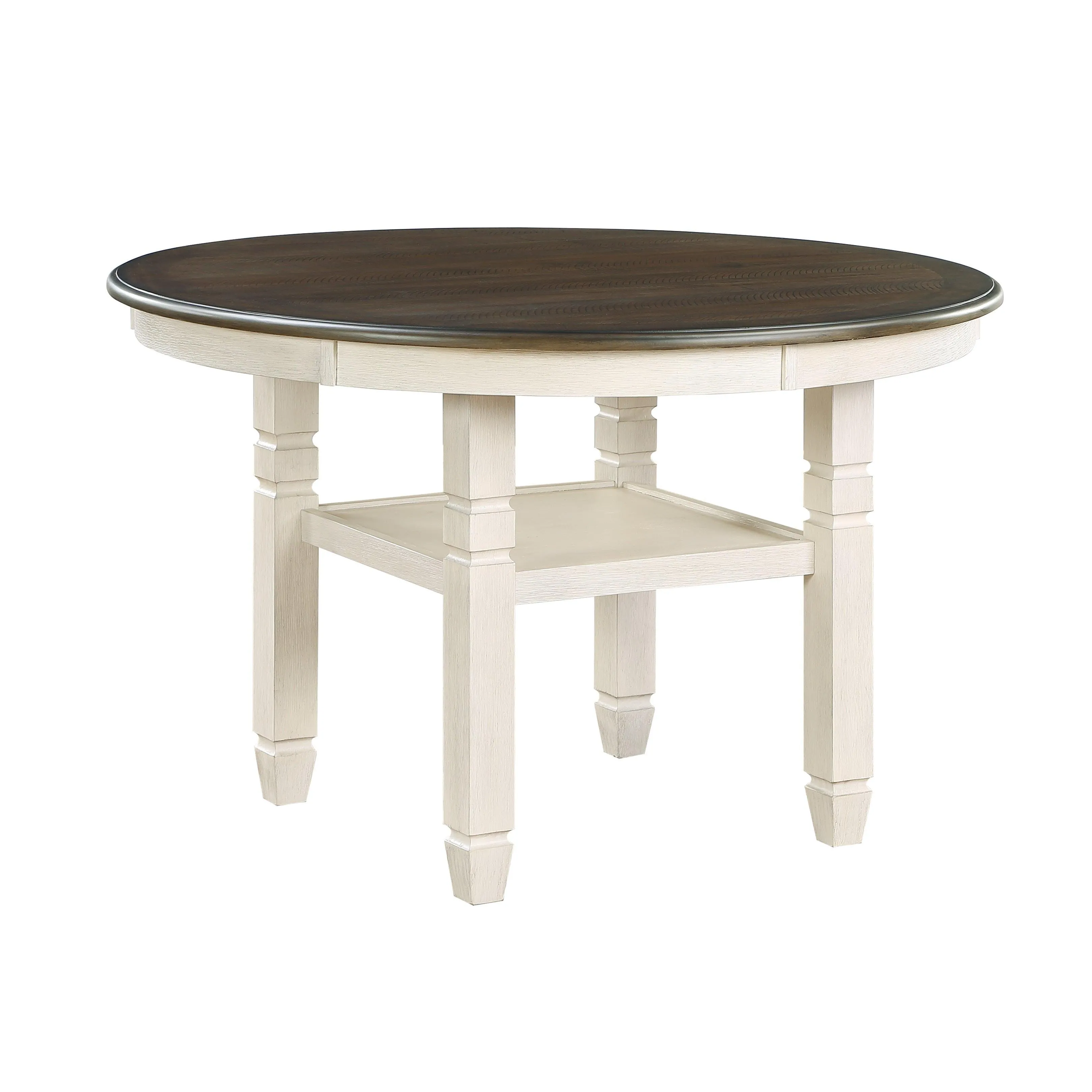 Asher Antique White/Brown Round Dining Table - Image 5