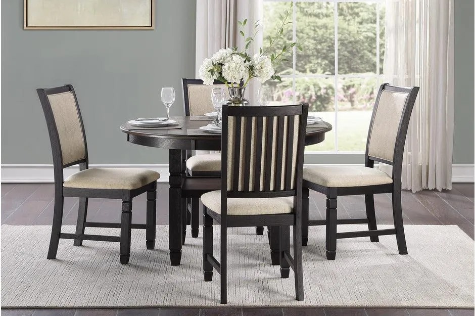 Asher Black/Brown Round 5-Piece Dining Room Set - Image 2