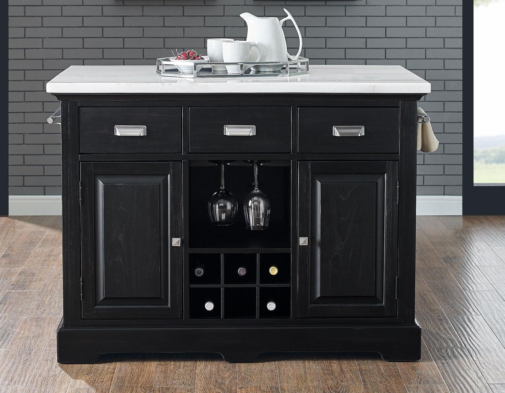 Aspen Ebony/White Marble Top Kitchen Island Set - Image 3