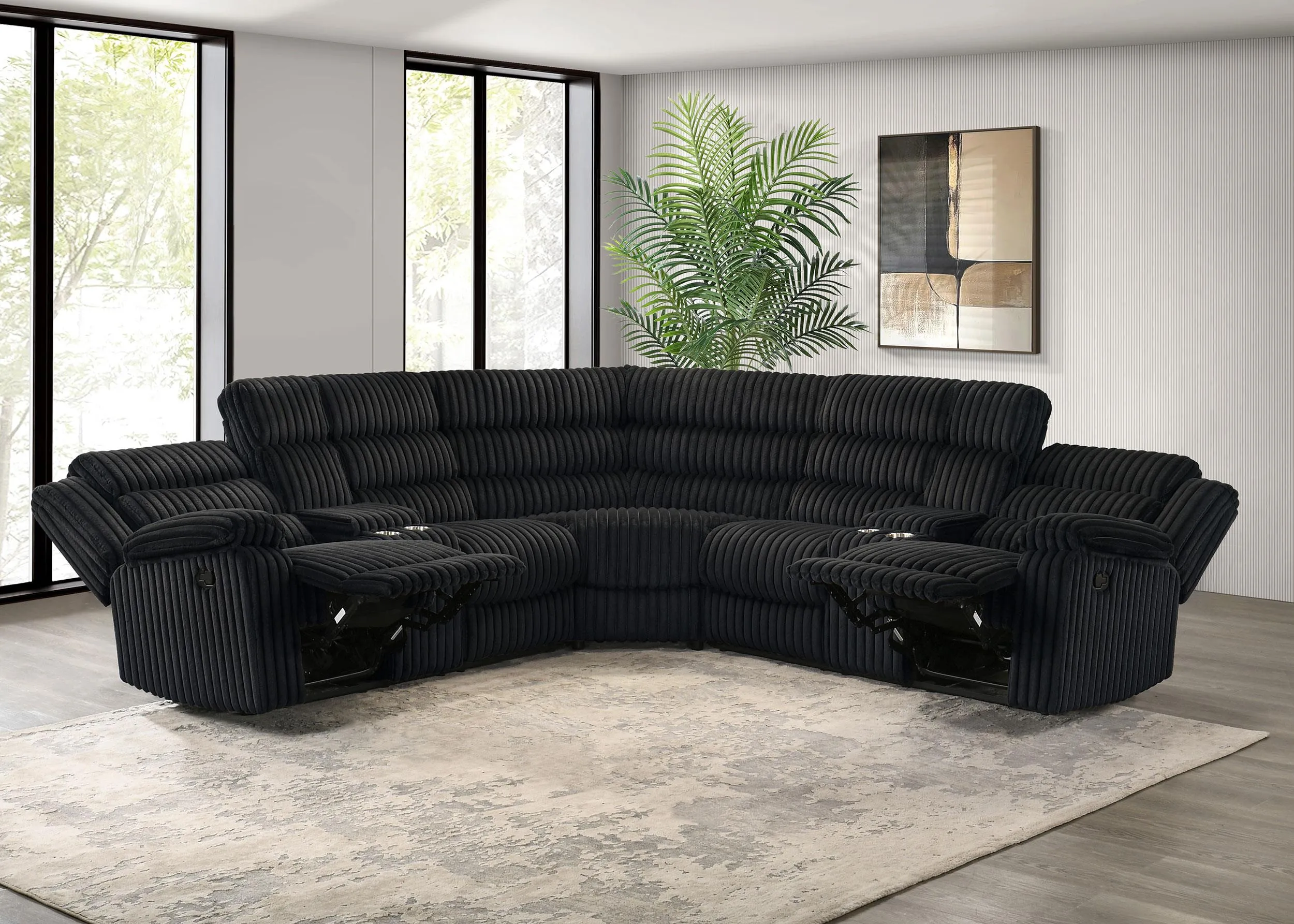 Atkinson Black Upholstered Reclining Sectional Sofa - Image 3