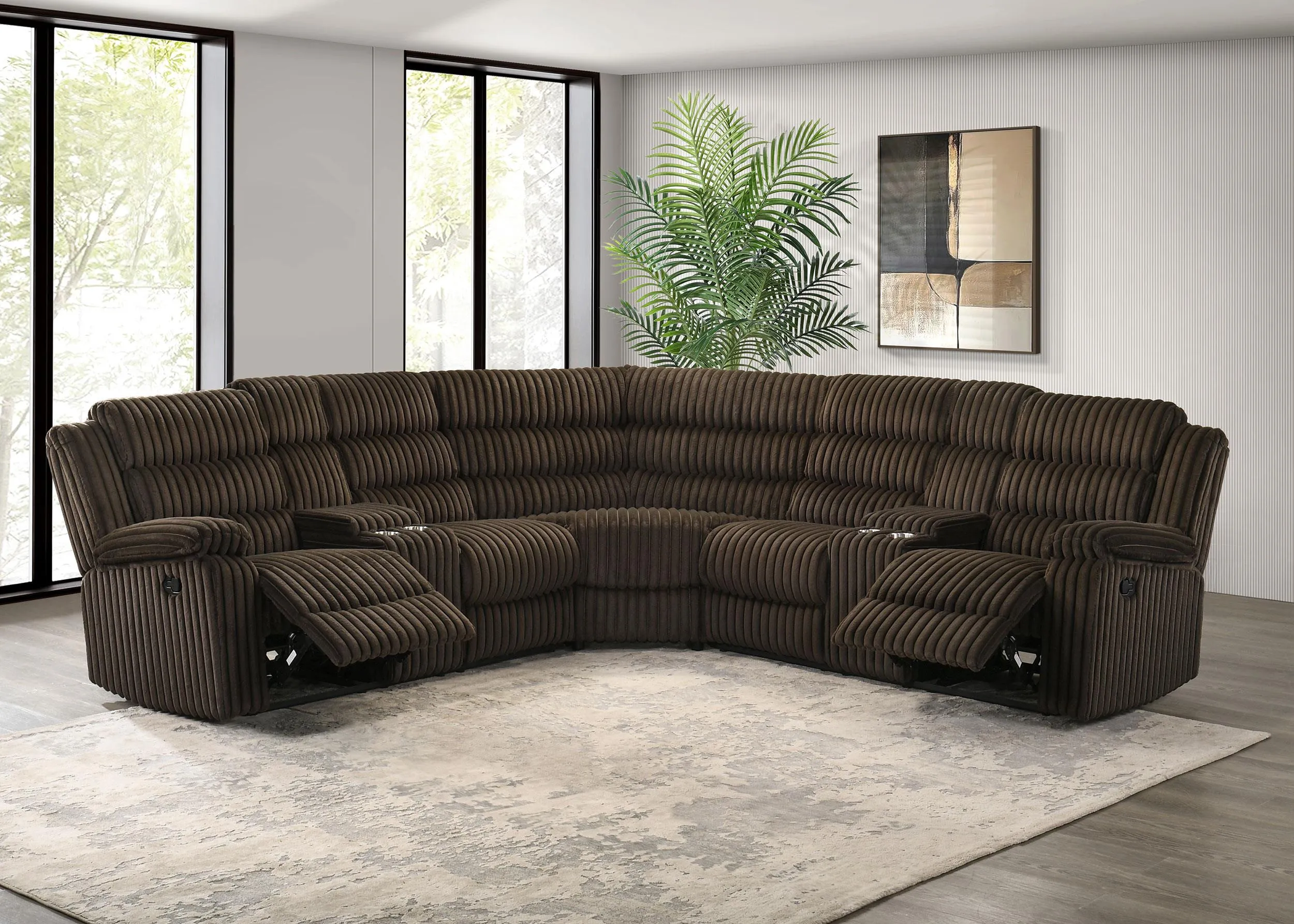 Atkinson Chocolate Upholstered Reclining Sectional Sofa - Image 2