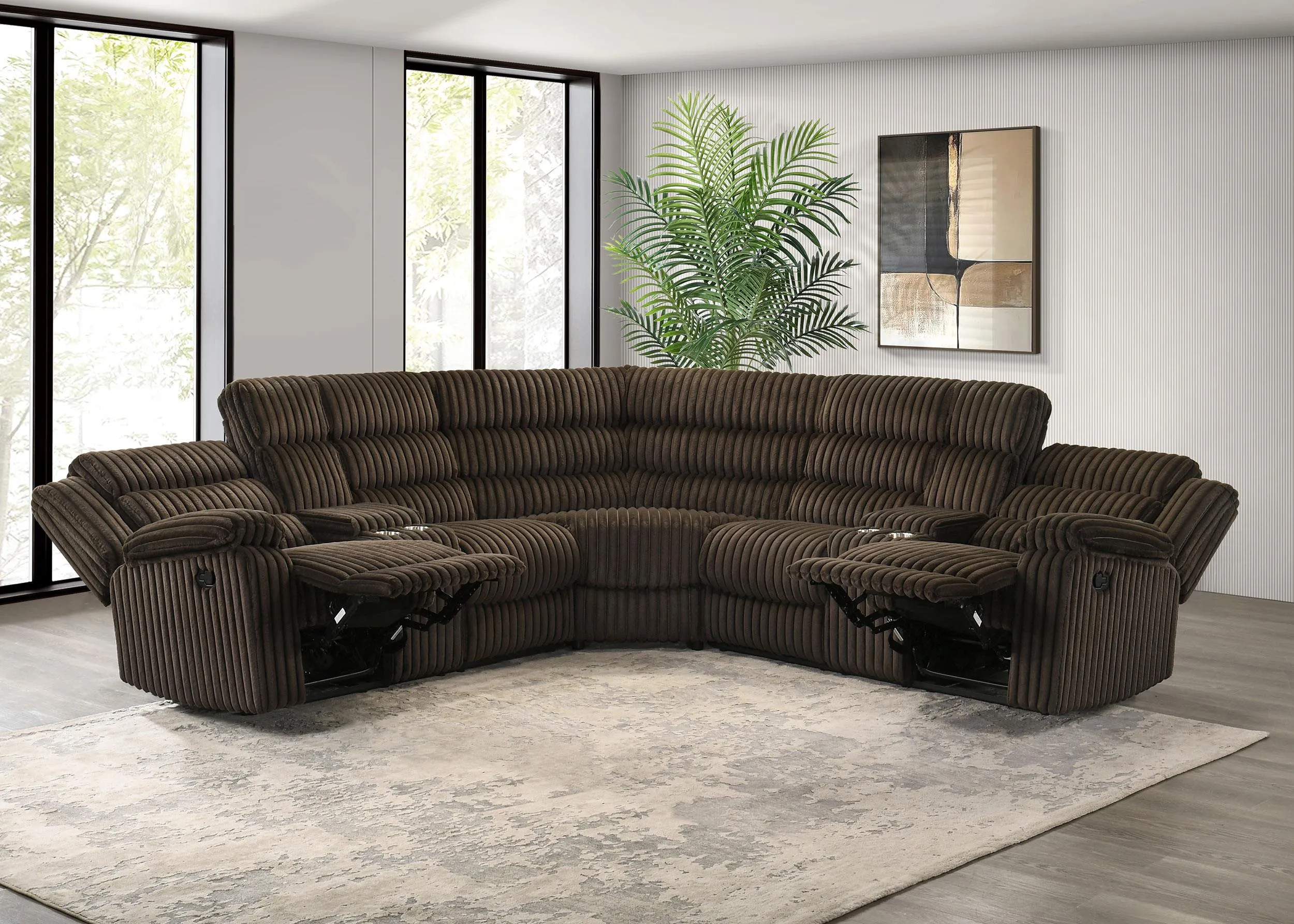 Atkinson Chocolate Upholstered Reclining Sectional Sofa - Image 3