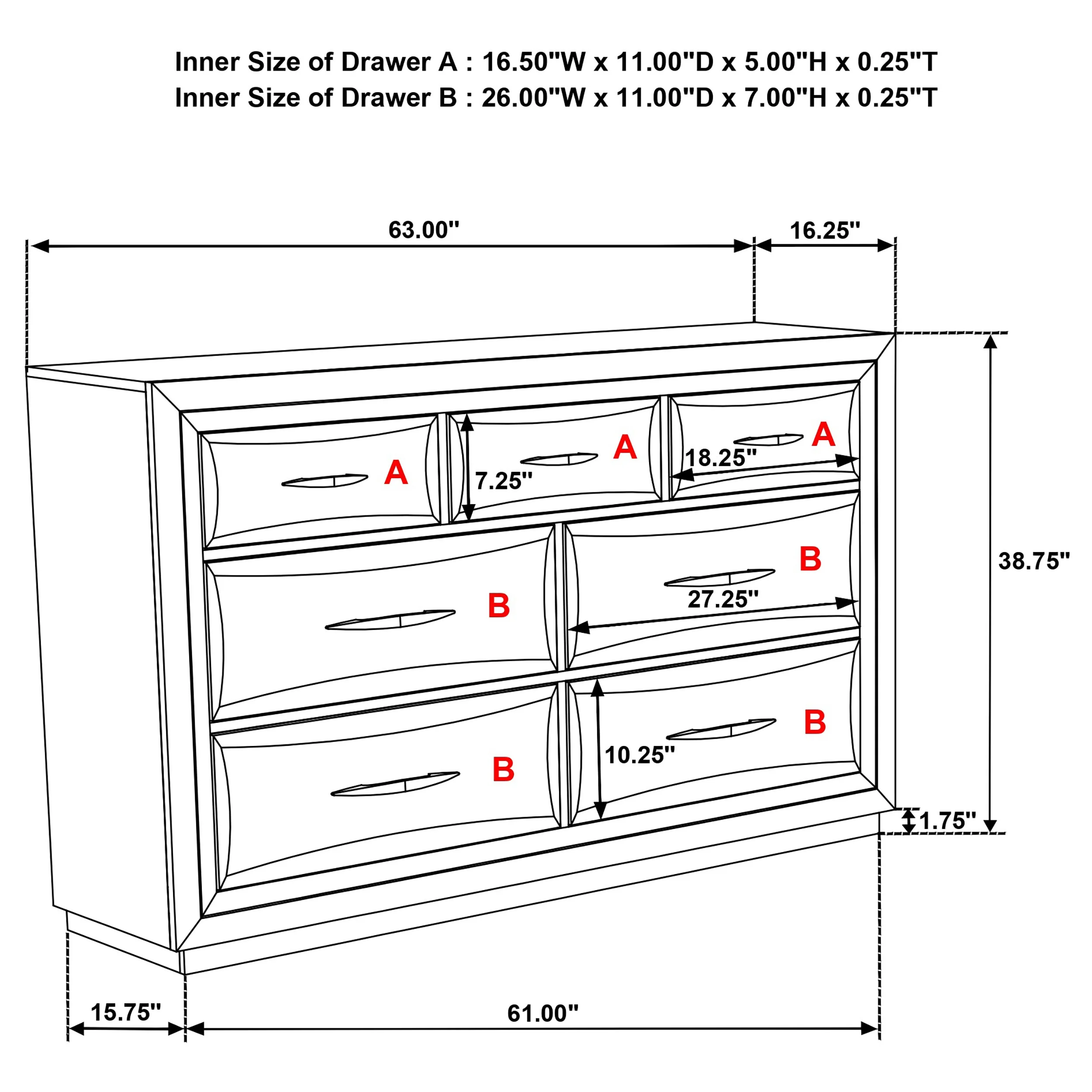 Atlas 7-drawer Bedroom Dresser Cabinet Dark Oak - Image 13