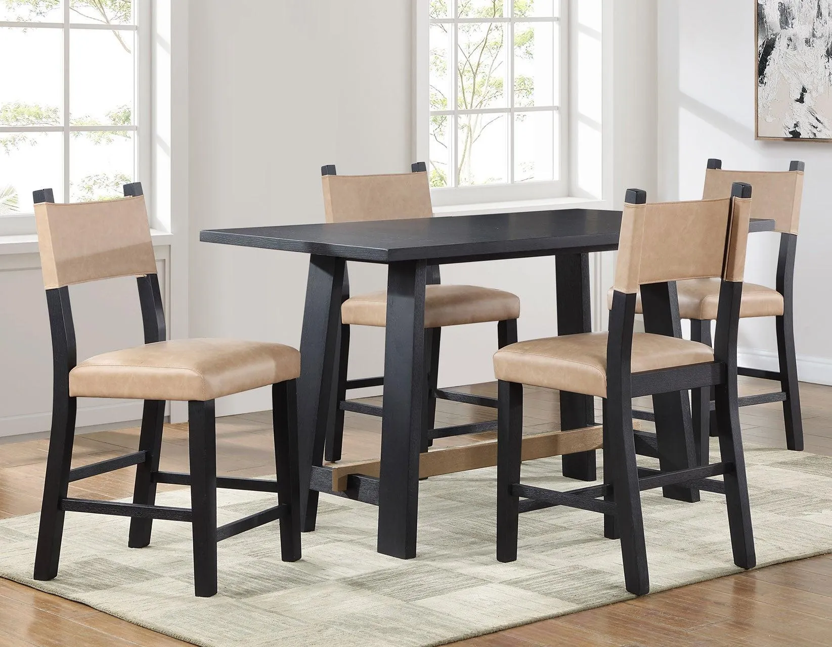 Aubrey 24″ Black Counter Chair with Camel Vegan Leather - Image 10