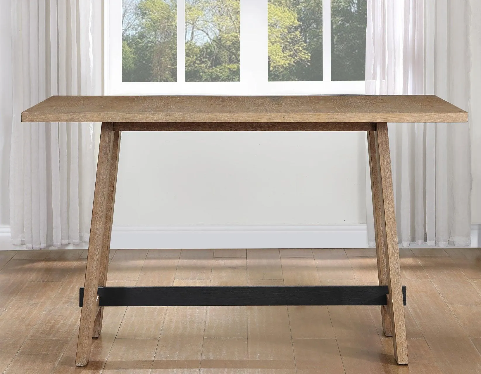 Aubrey 59.5″ Drifwood Counter Table with Black Stretchers - Image 2