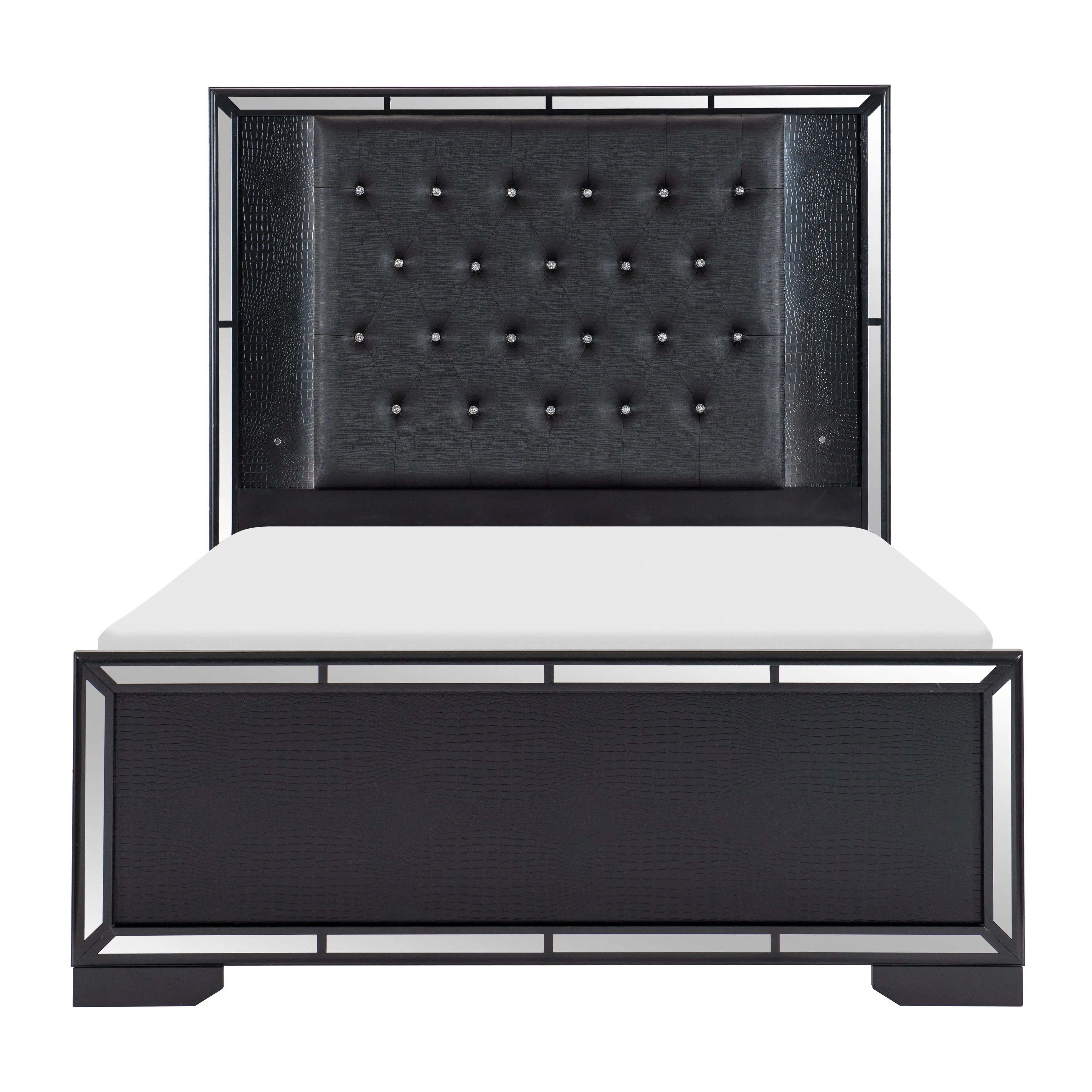 Aveline Black King LED Upholstered Panel Bed - Image 2