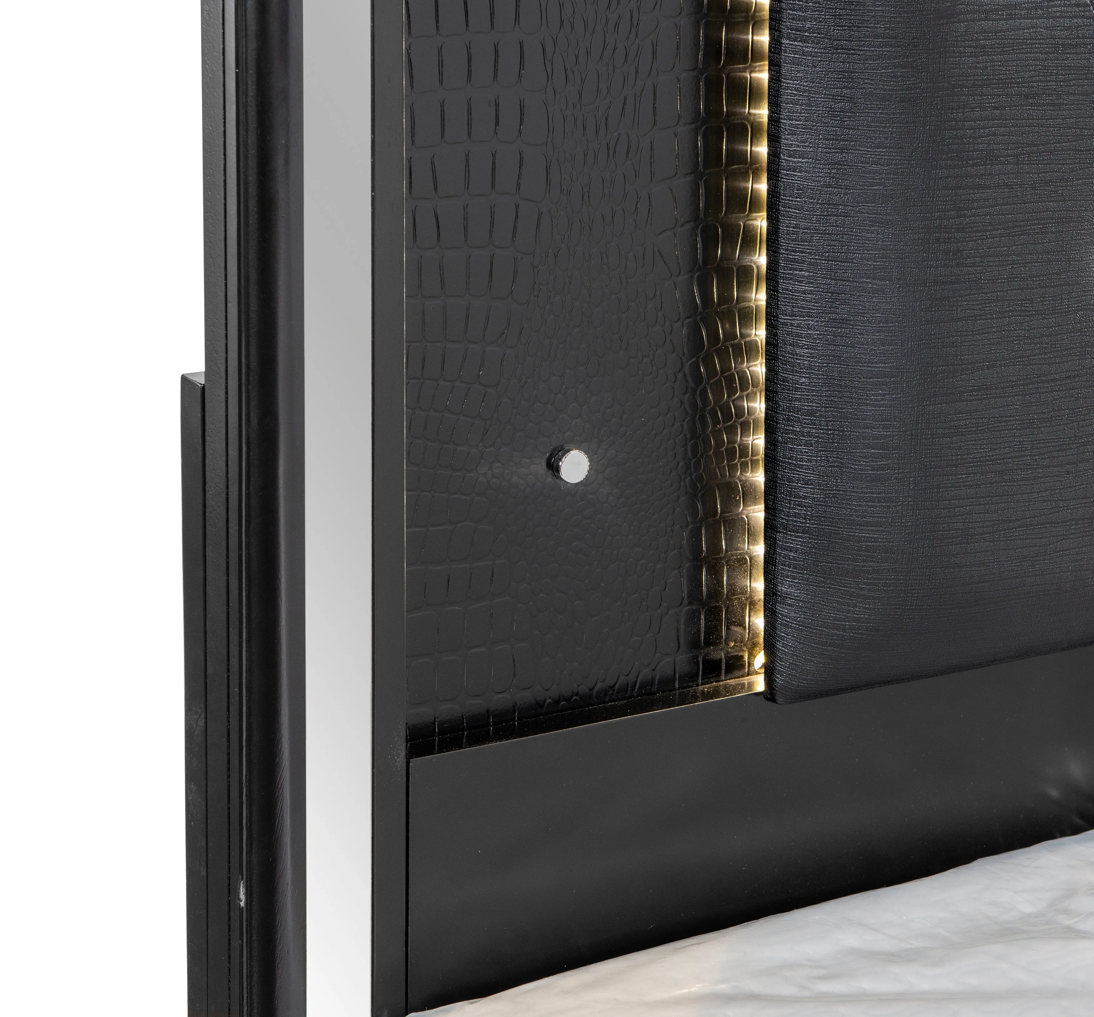 Aveline Black Queen LED Upholstered Panel Bed - Image 5