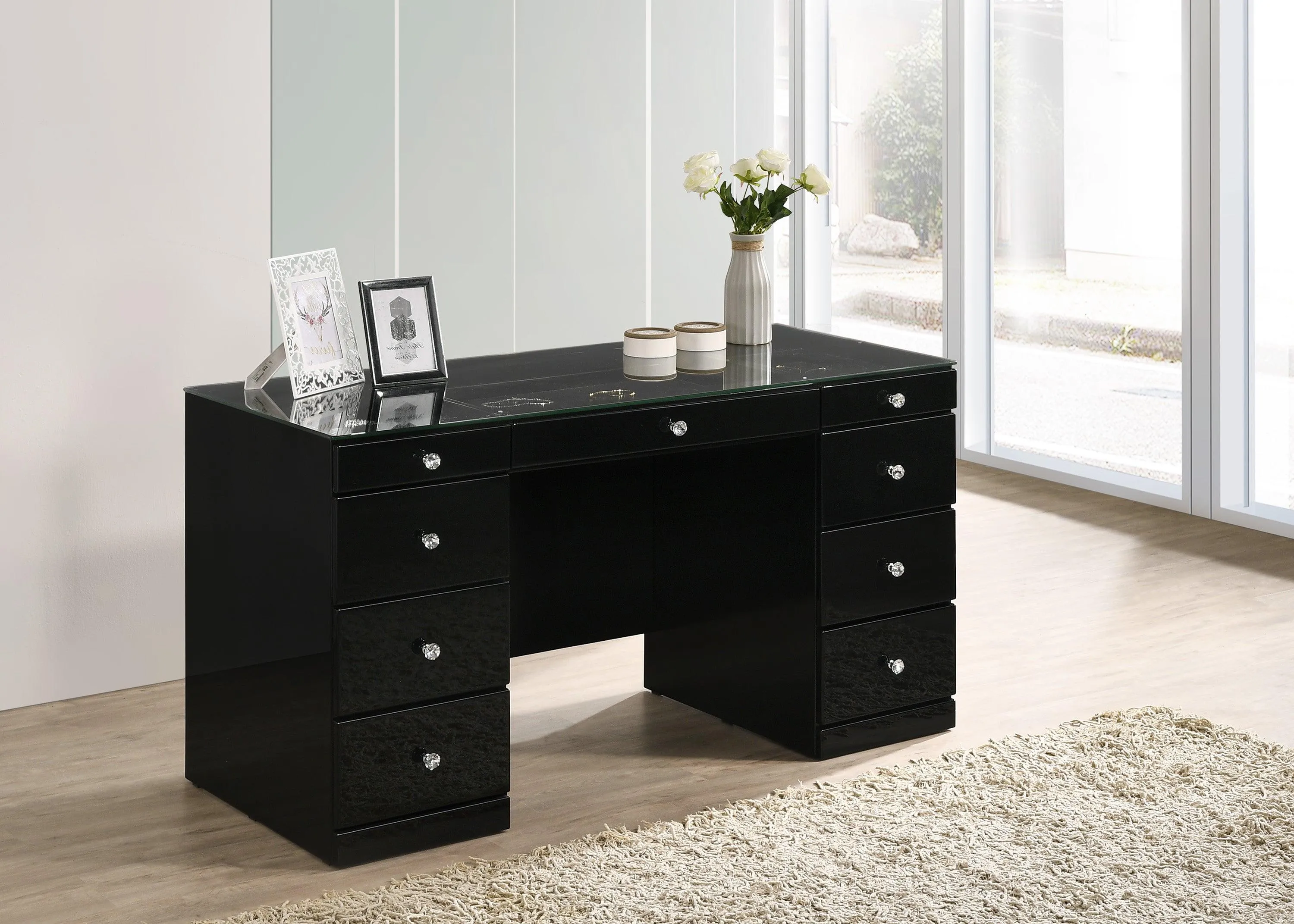 Avery Black Makeup Vanity Set with Lighted Mirror - Image 15