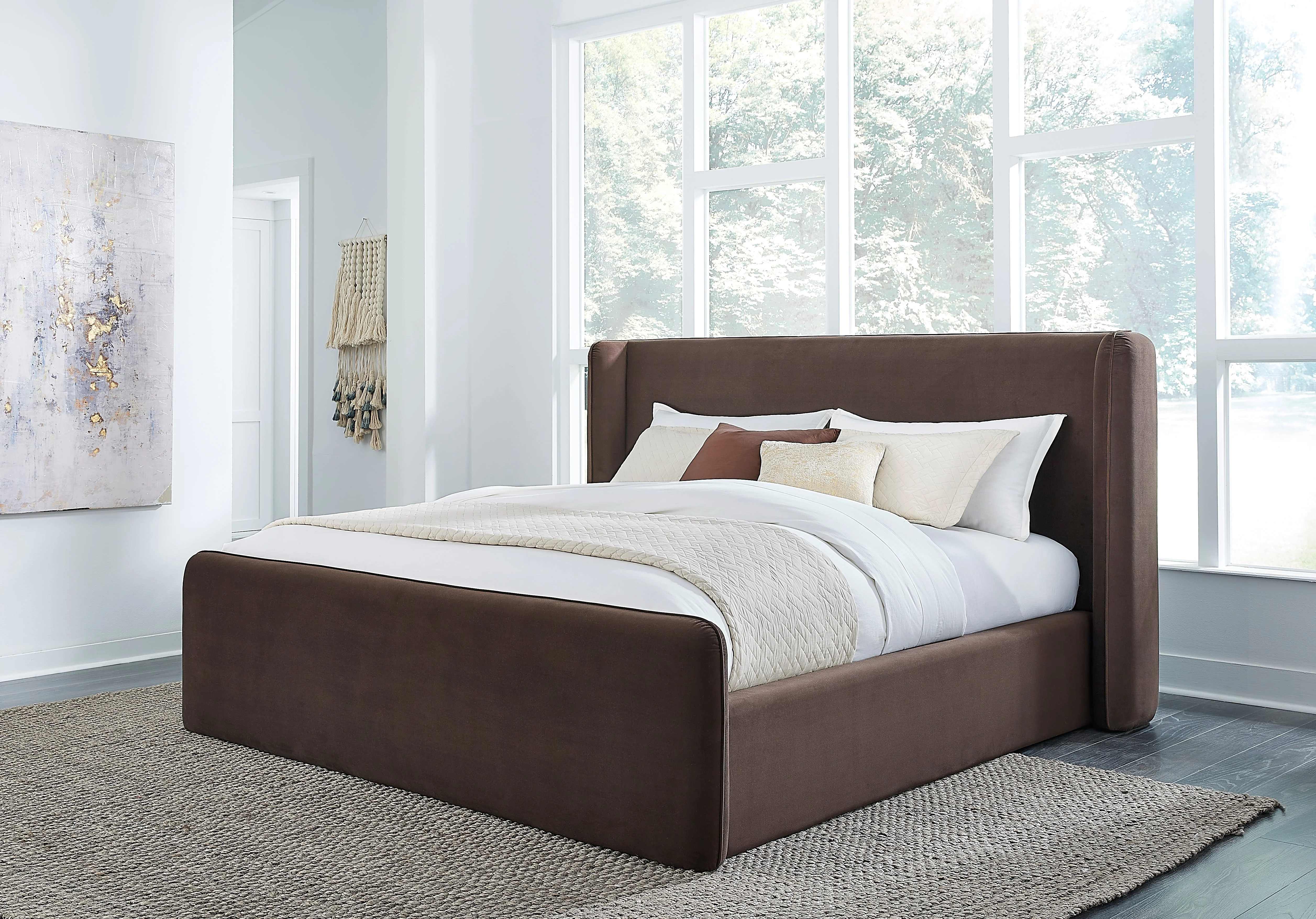 Bacall Cola Velvet California King Upholstered Wingback Platform Bed - Image 2