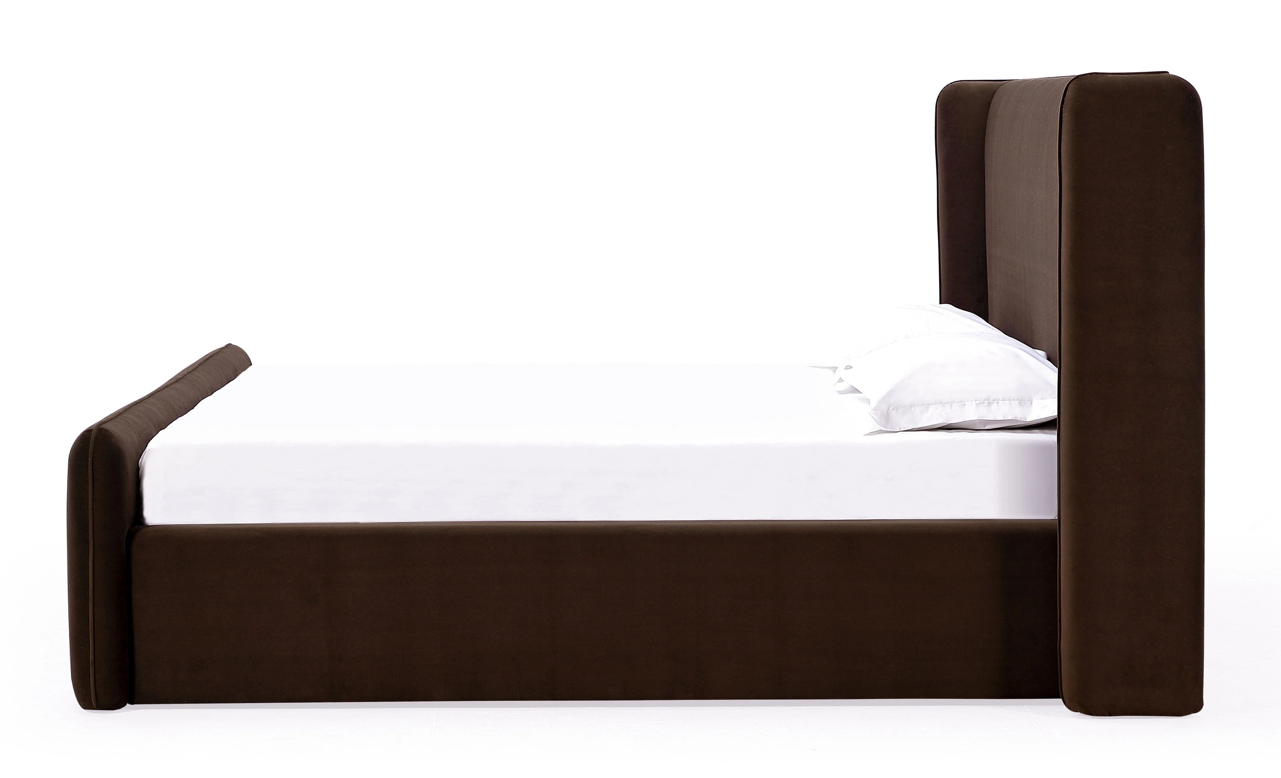 Bacall Velvet Eastern King Upholstered Wingback Platform Bed in Cola - Image 7