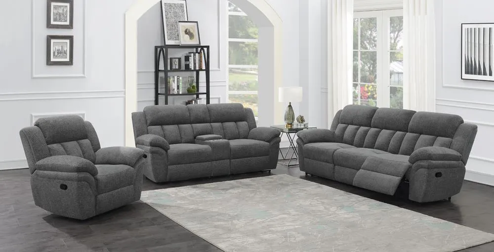 Bahrain Charcoal Upholstered Glider Recliner - Image 12