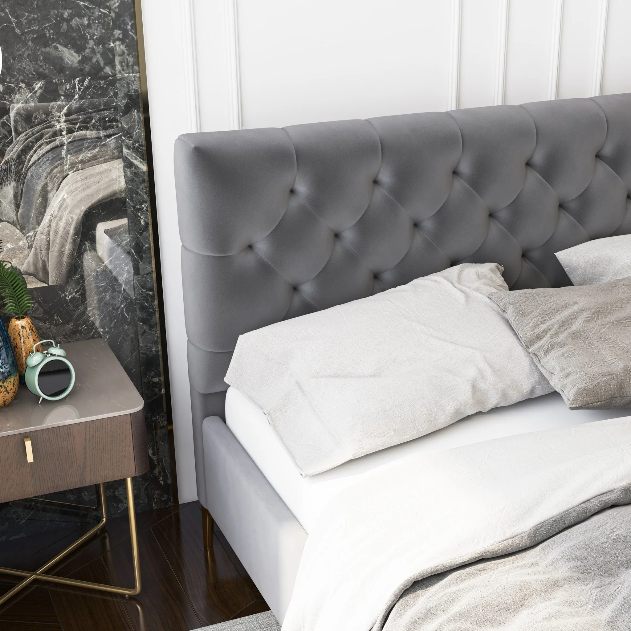Bailey Dark Grey Velvet Queen Bed - Image 2