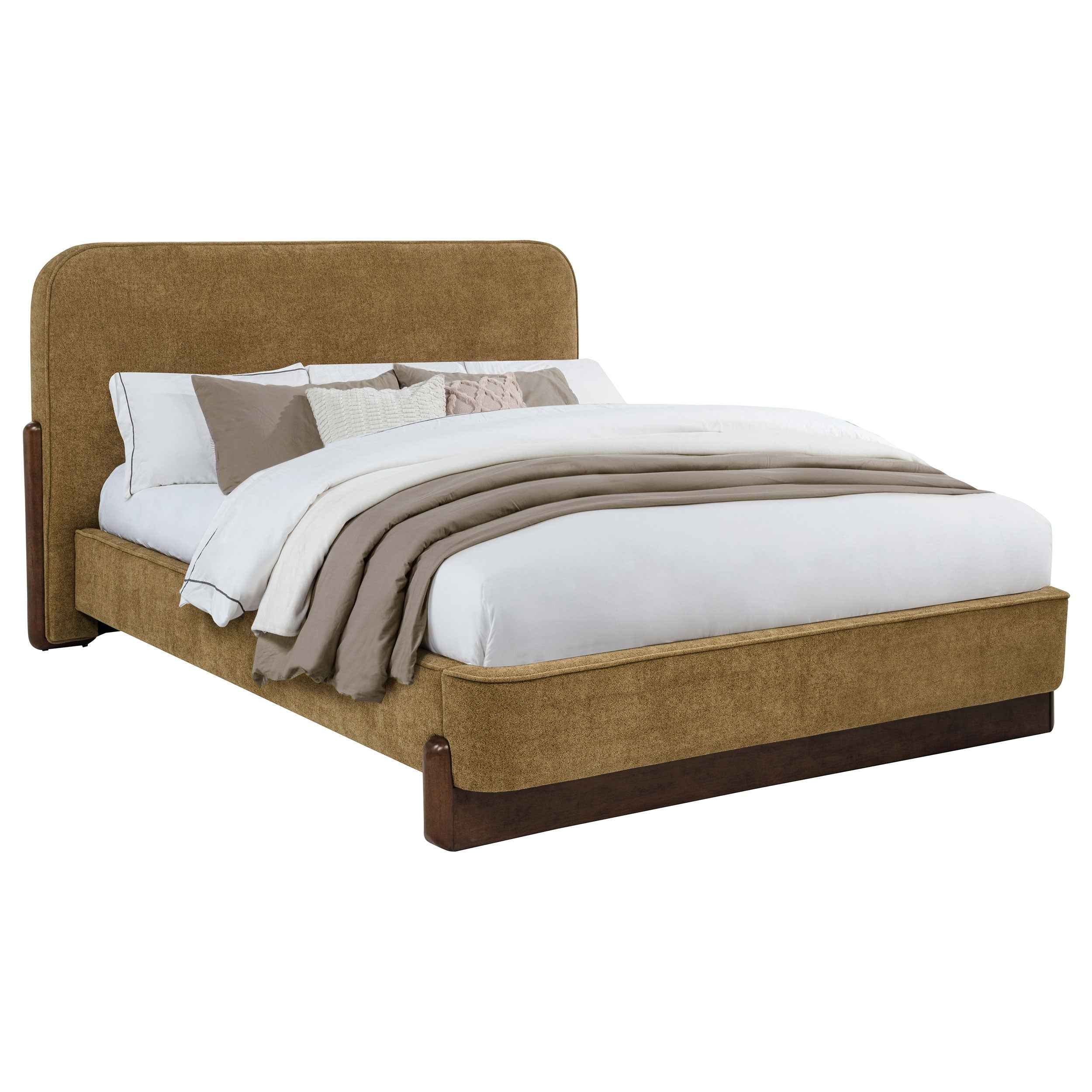 Baldacci Curry/Walnut Upholstered Queen Platform Bed