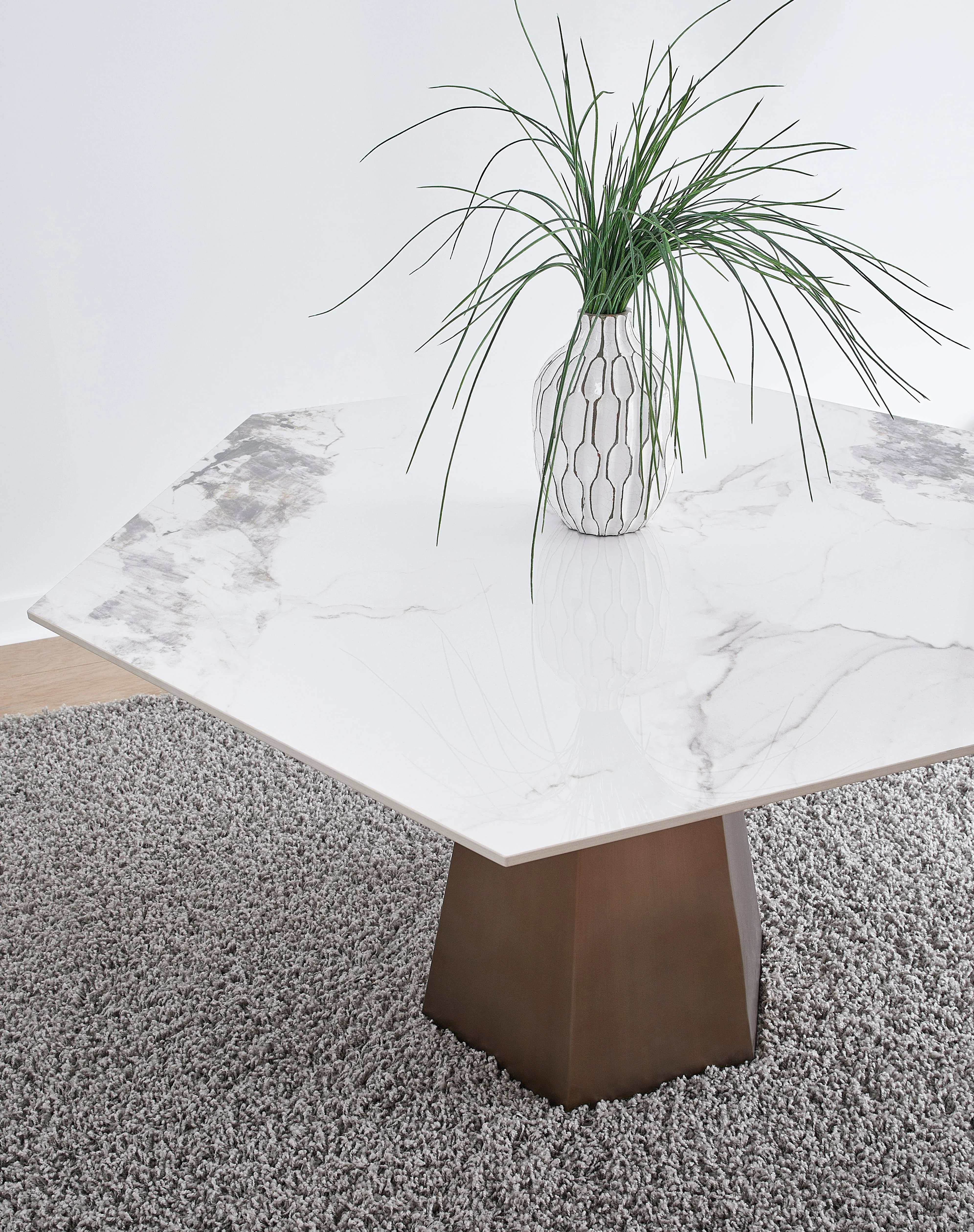 Balos Stone Top Hexagonal Dining Table in Chanelle and Bronze - Image 3