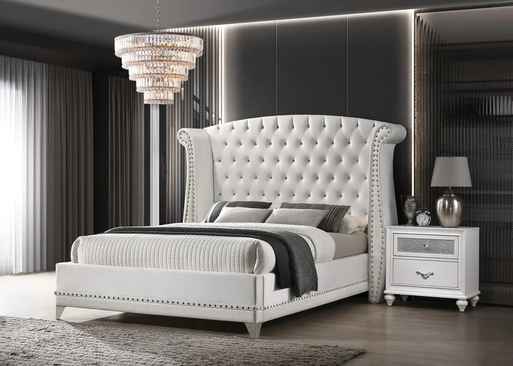 Barzini White Tufted Upholstered Wingback Eastern King Bed - Image 3