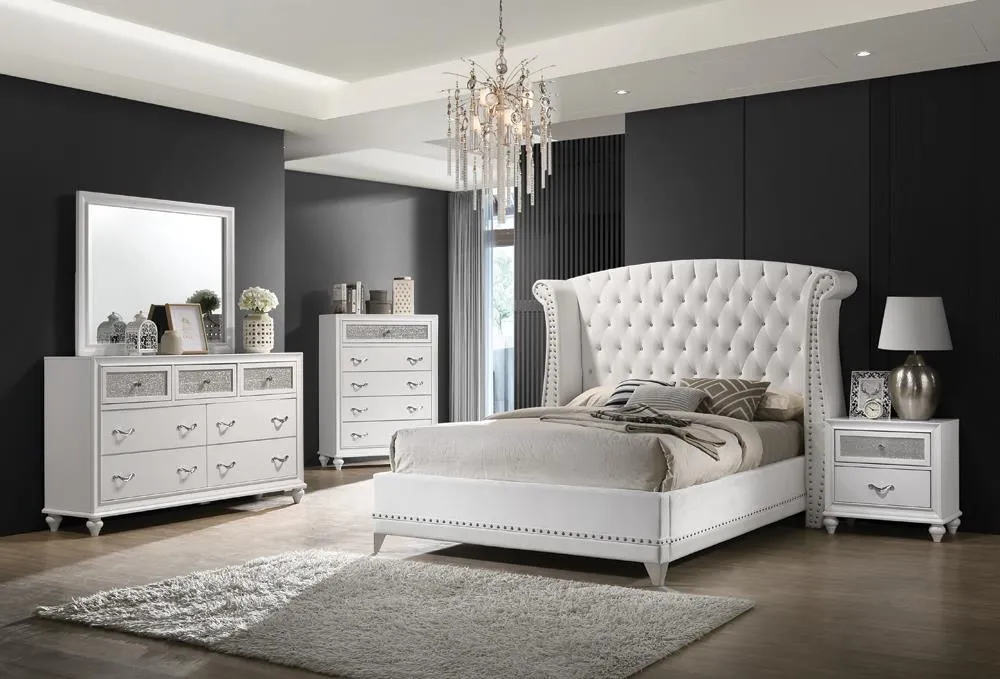 Barzini White Tufted Upholstered Wingback Eastern King Bed - Image 4