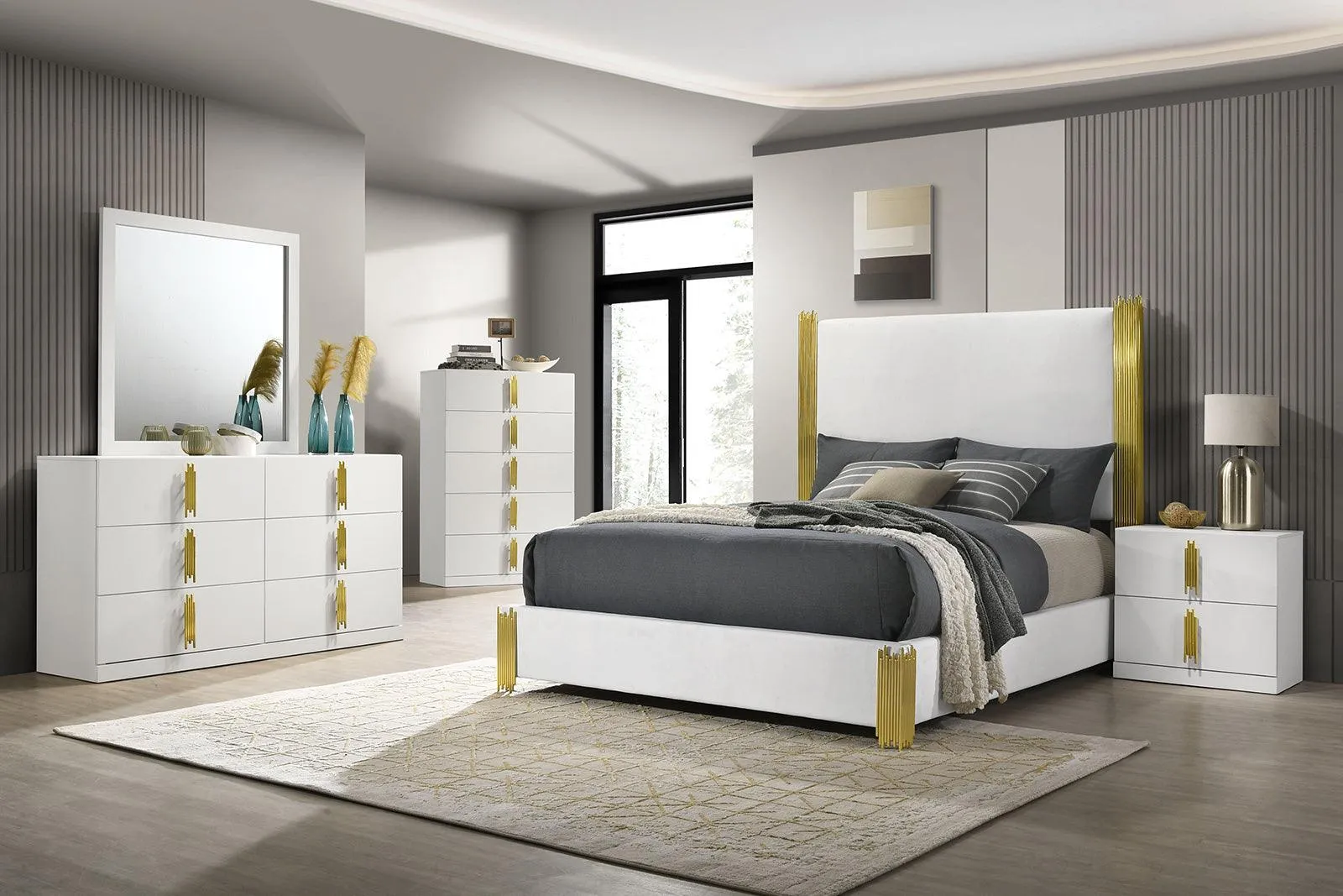 Basildon White/Gold, Dark Brown King Bed - Image 2