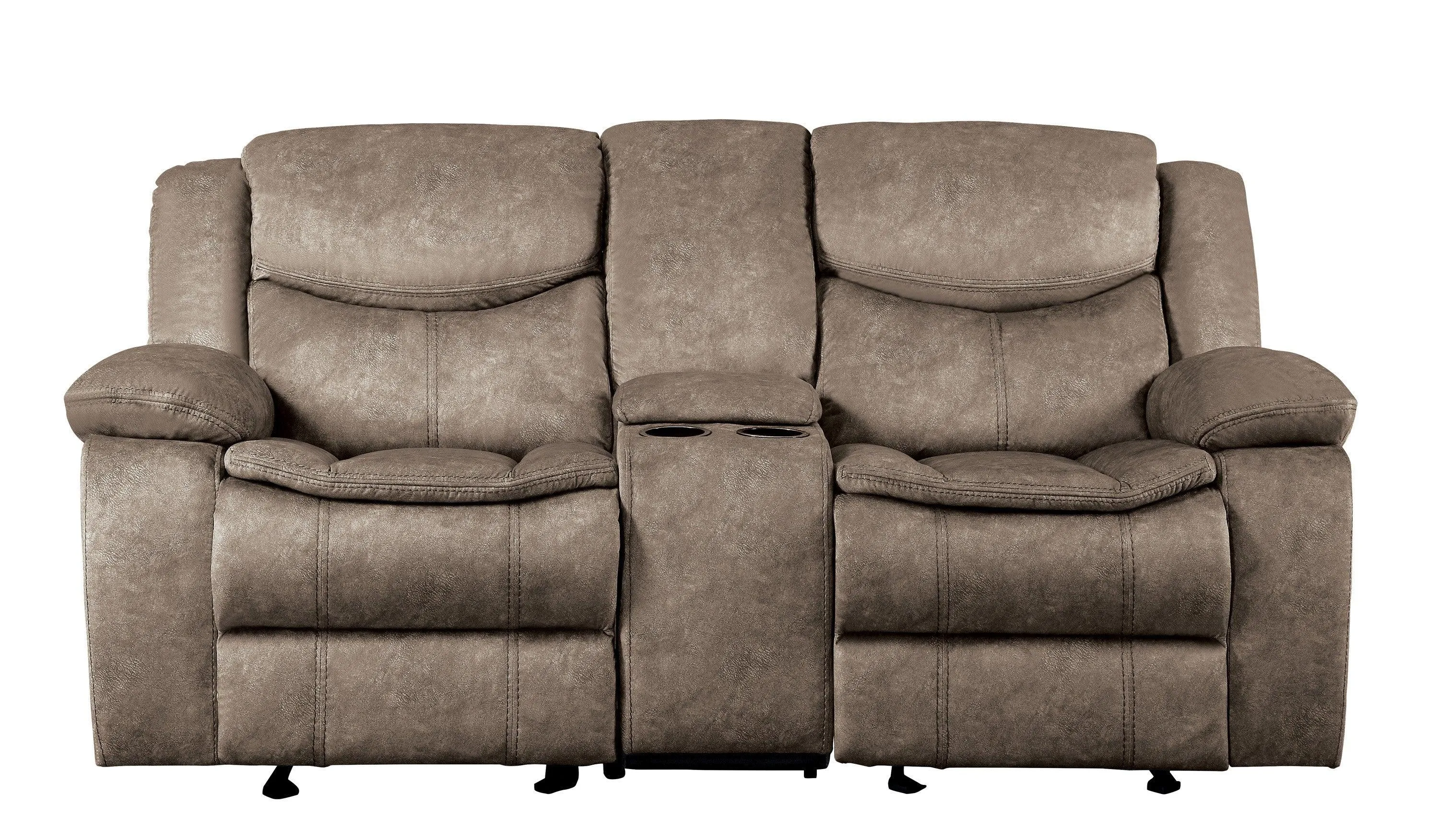 Bastrop Brown Fabric Double Glider Reclining Loveseat with Center Console - Image 8