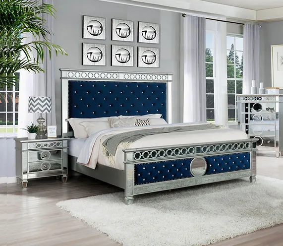 Bella Blue Velvet Queen Bed