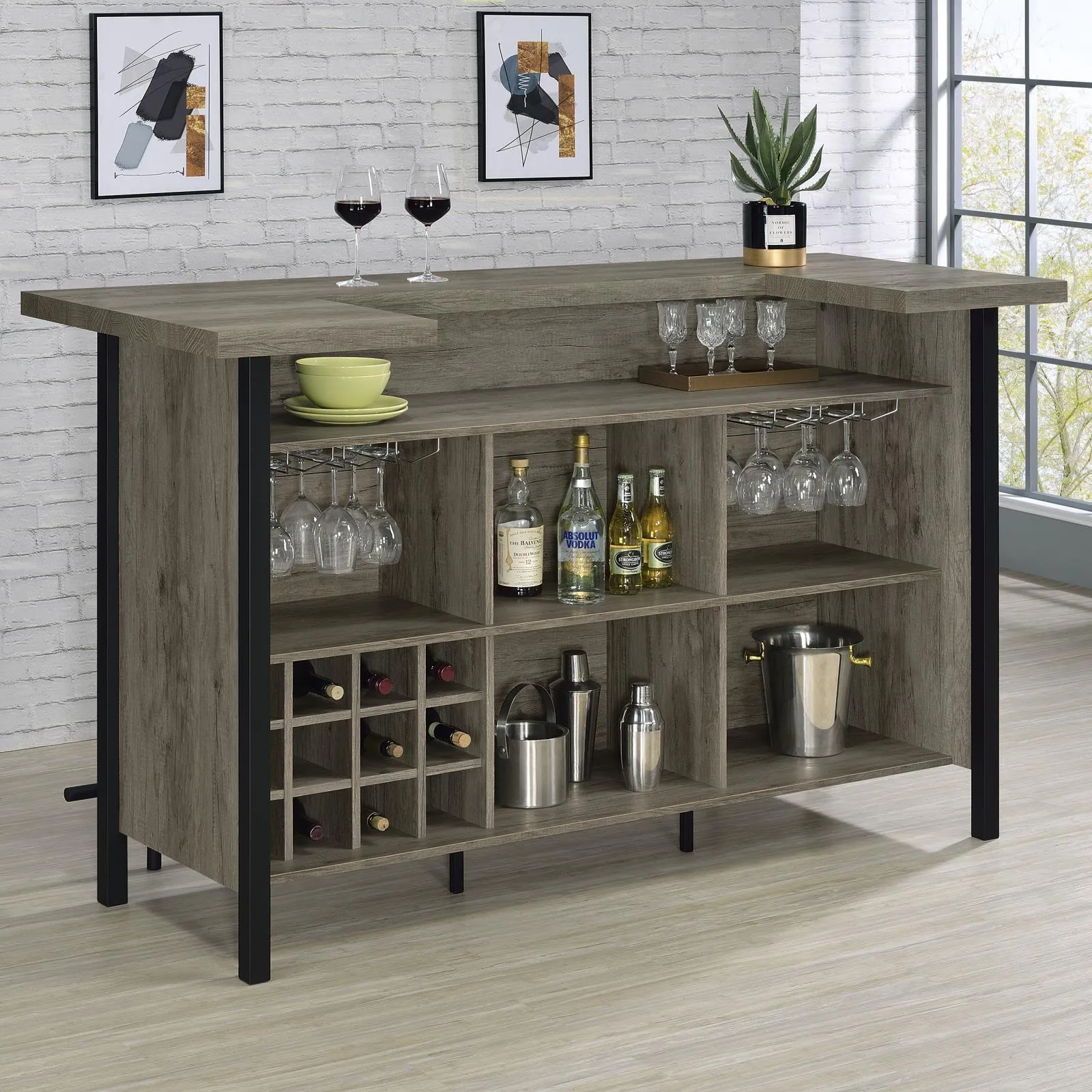 Bellemore Gray Driftwood and Black Bar Unit with Footrest