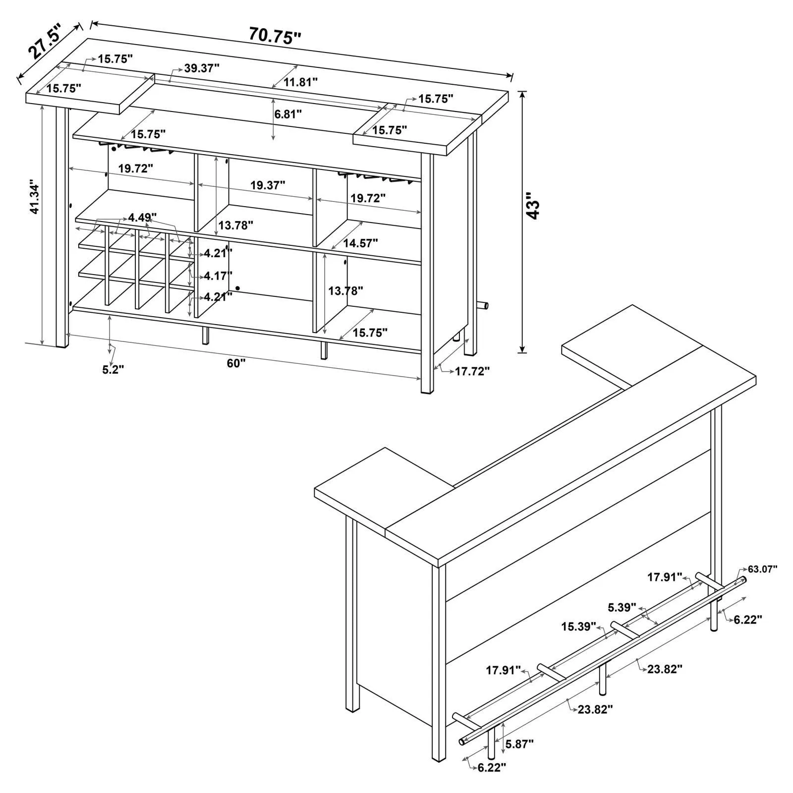Bellemore Gray Driftwood and Black Bar Unit with Footrest - Image 11