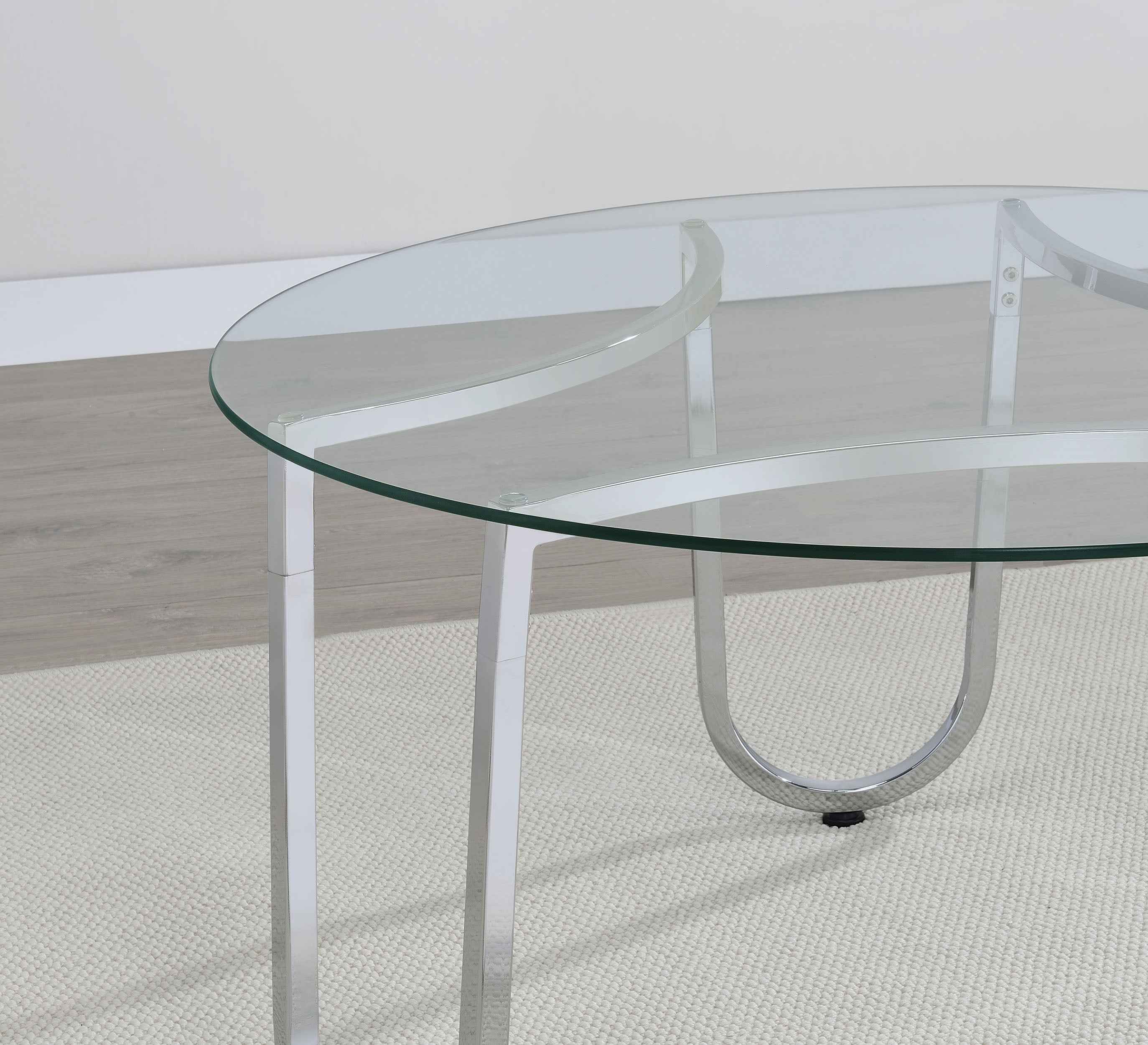 Beller Chrome 3-piece Round Tempered Glass Top Coffee Table Set - Image 11