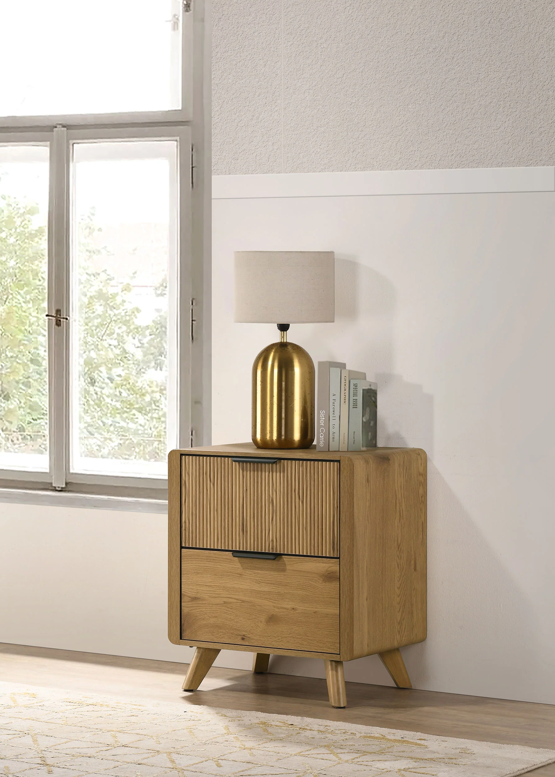 Bennett Light Oak 2-drawer Bedroom Nightstand Bedside Table