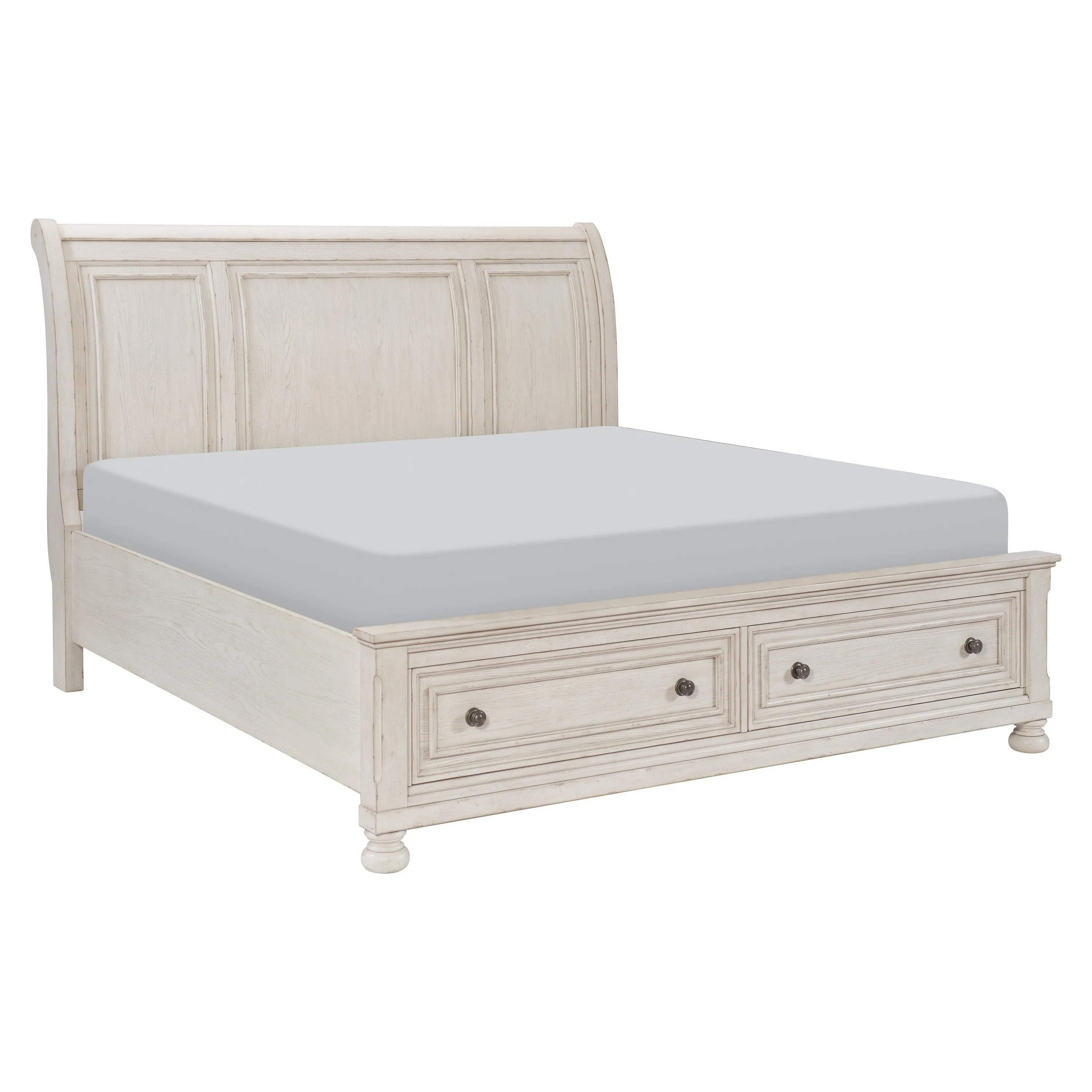 Bethel Wire Brushed White Sleigh Storage Platform Bedroom Set - Image 2