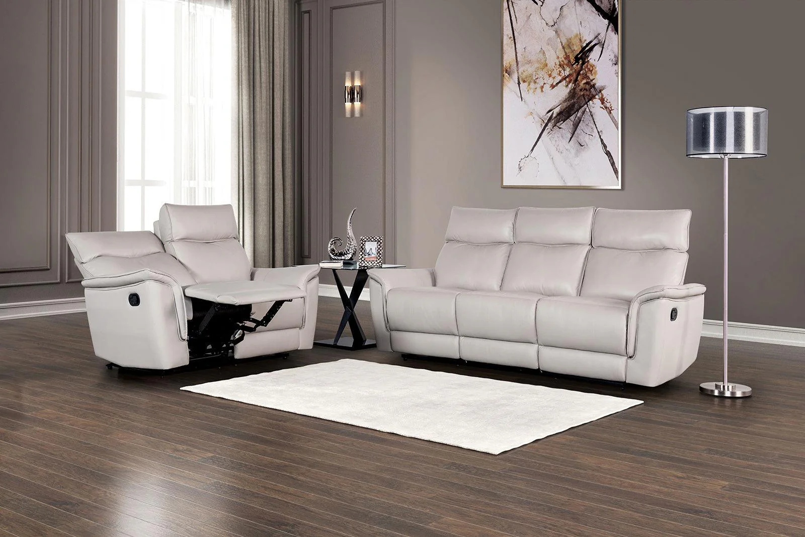 Bienne Taupe Sofa Manual Recliner - Image 2