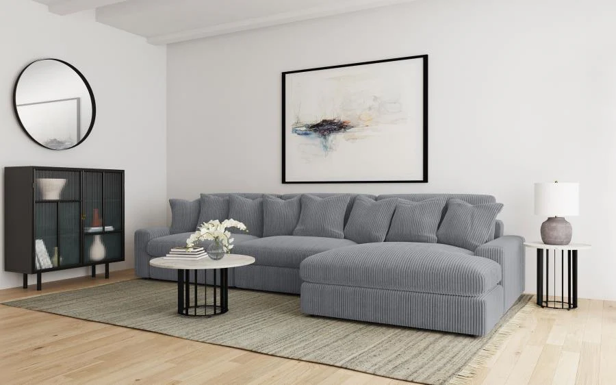 Blaine Fog 3-Piece Upholstered Reversible Chaise Sectional